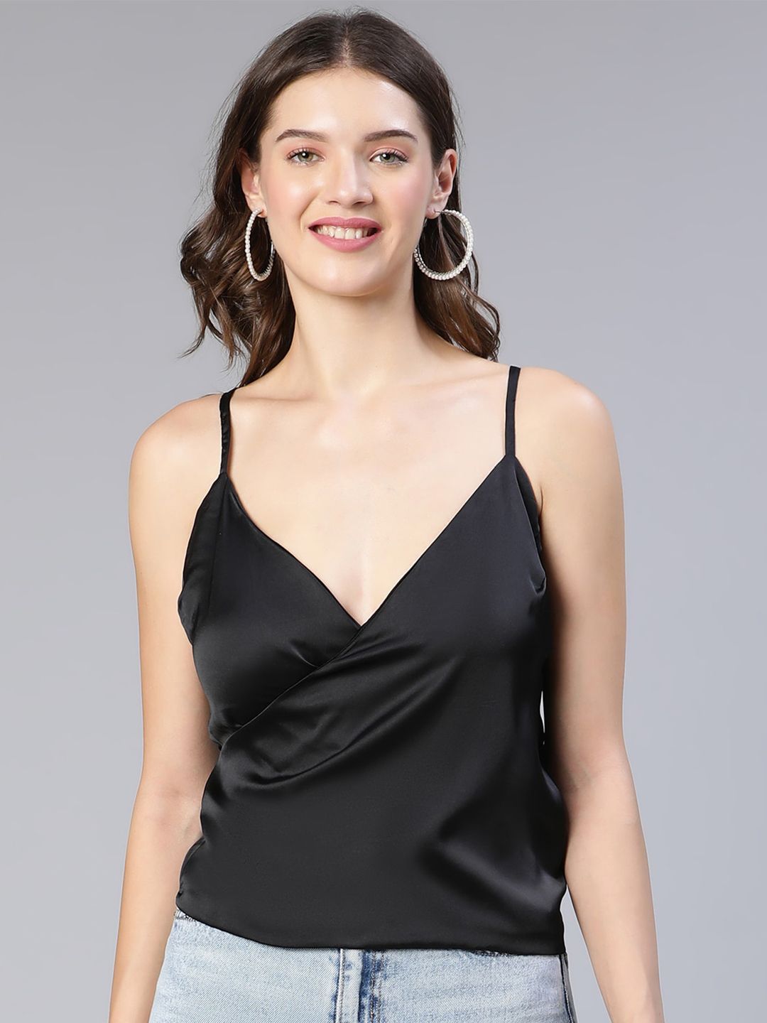 Oxolloxo Satin Partywear Wrap Top Price in India