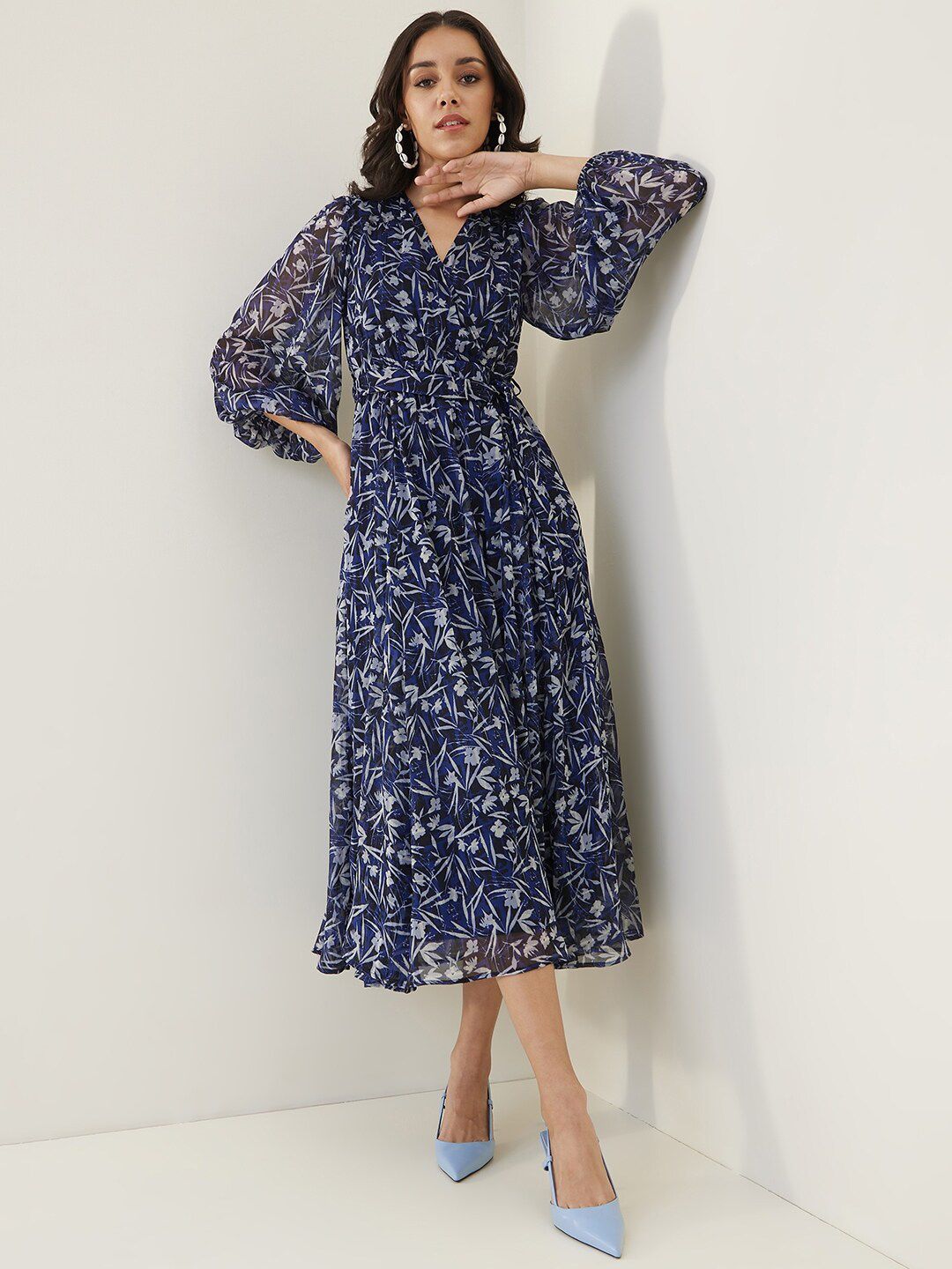 Femella Printed Belted Wrap Dress Price in India