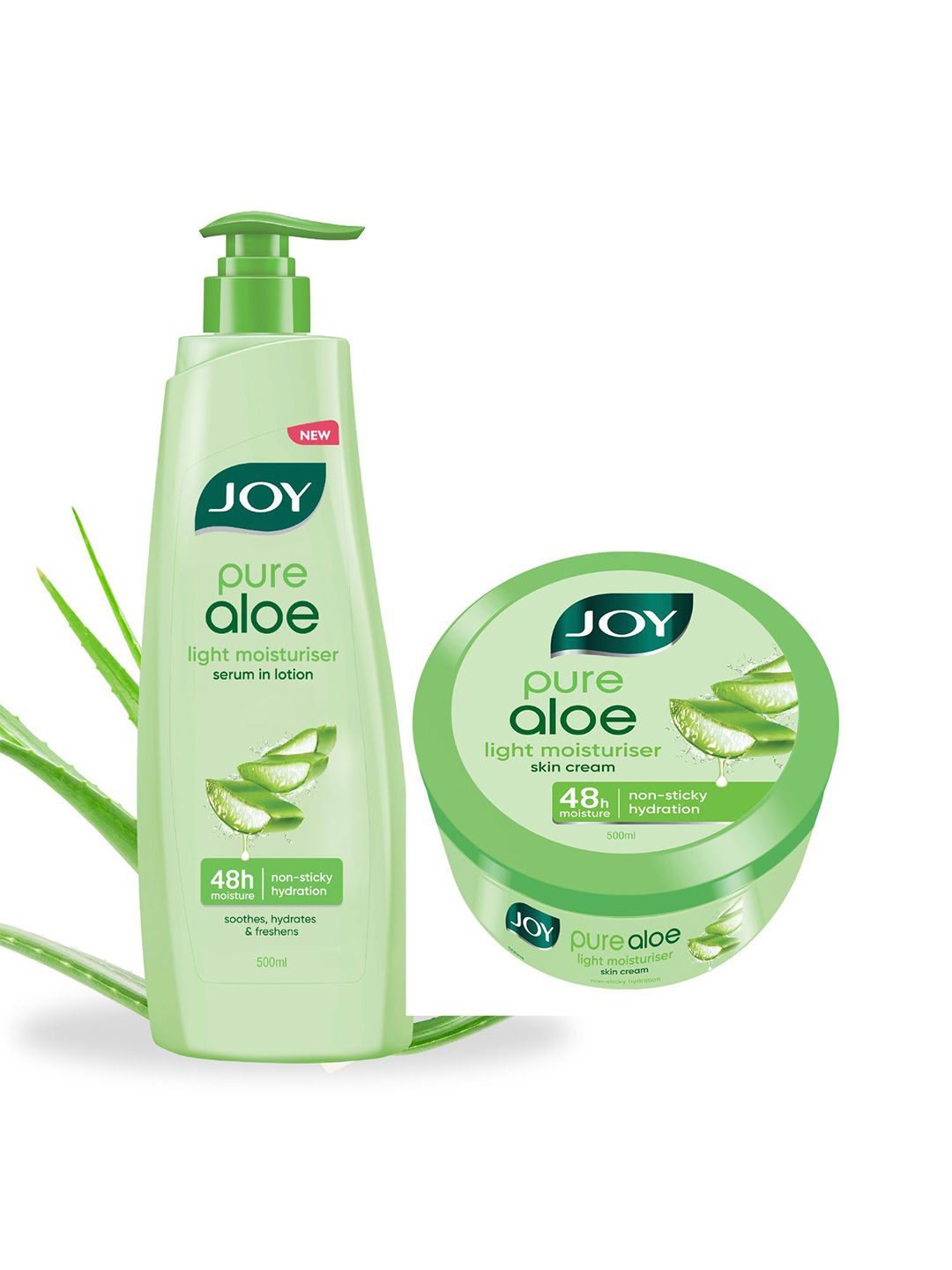 JOY Natural & Pure Aloe Vera Body Lotion & Skin Cream Combo - 500ml Each