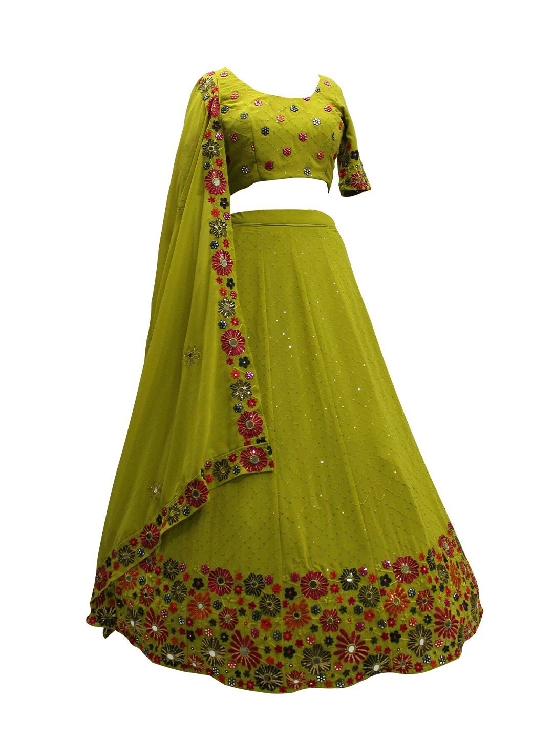 ODETTE Embroidered Sequinned Semi-Stitched Lehenga & Unstitched Blouse With Dupatta Price in India