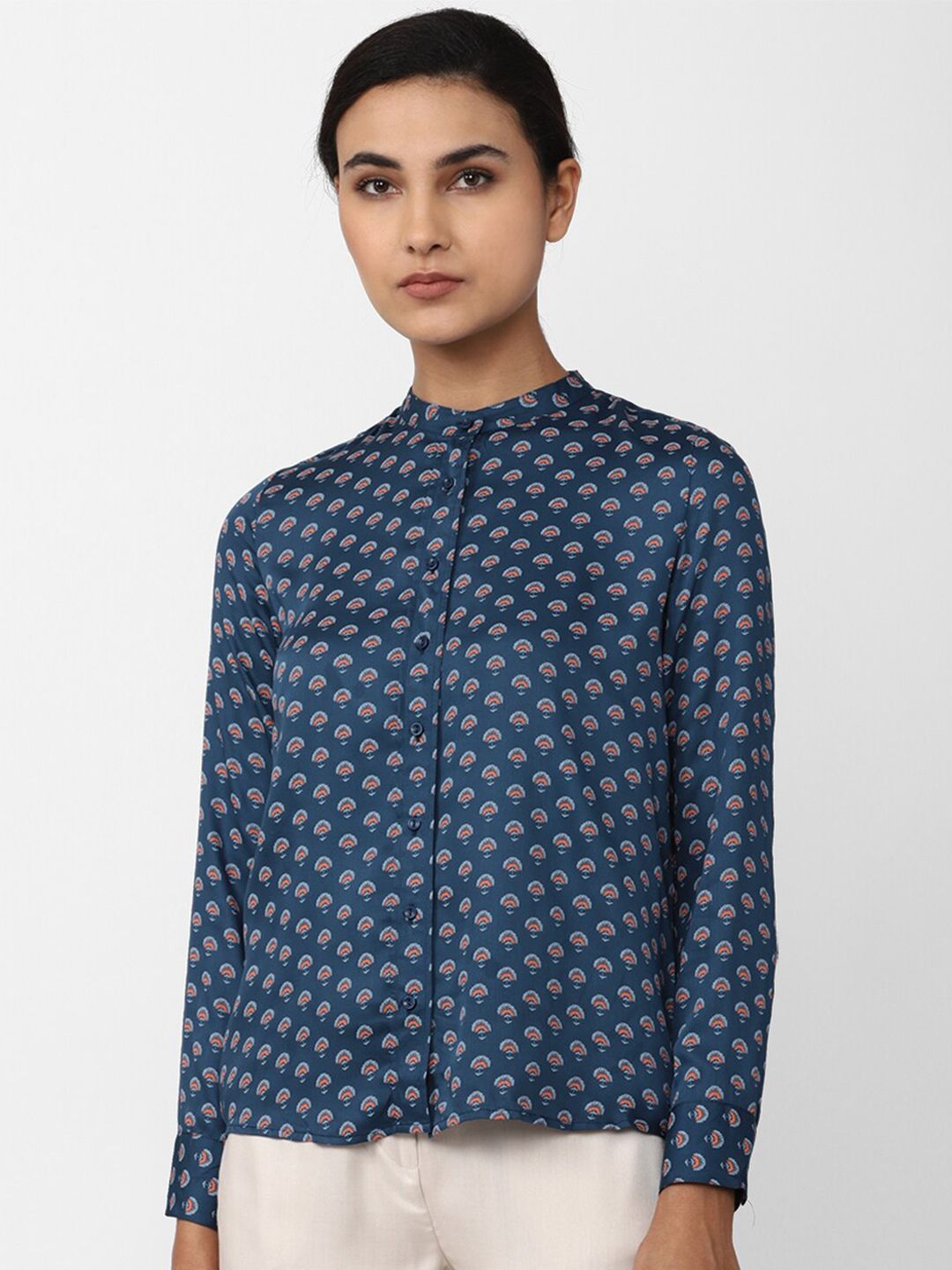 Van Heusen Print Mandarin Collar Shirt Style Top Price in India