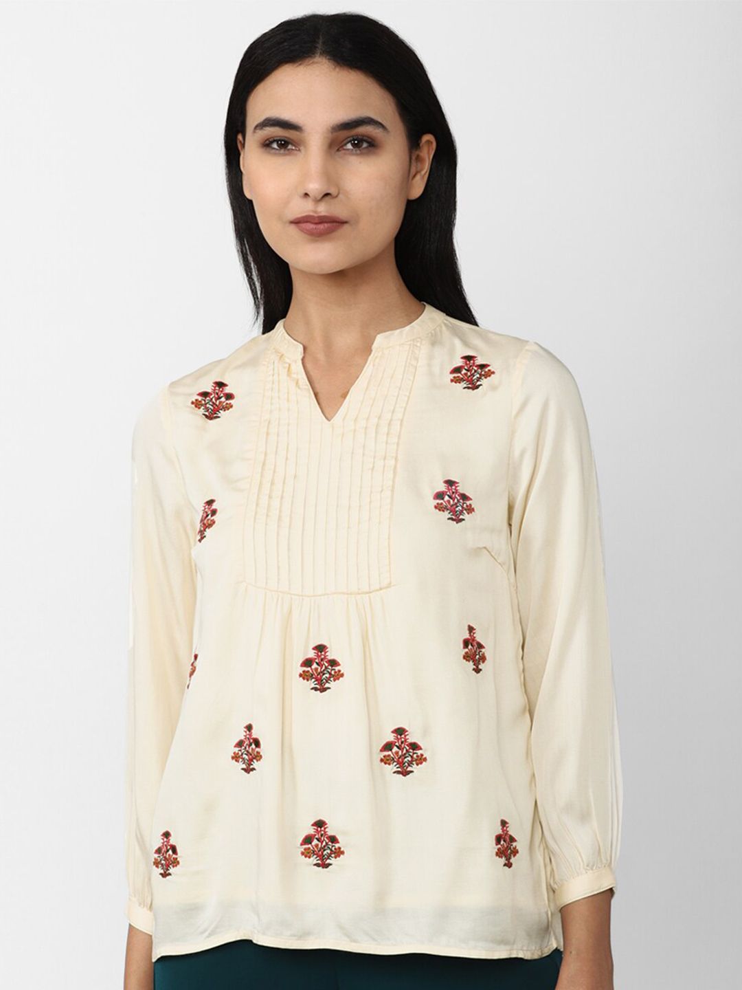Van Heusen Floral Embroidered Mandarin Collar Top Price in India