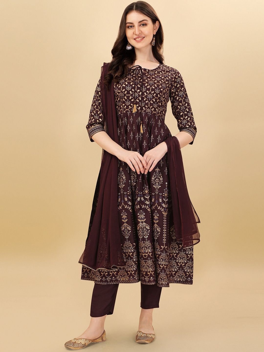 Berrylicious Women Ethnic Motifs Printed Pleated Kurta with Trousers & Dupatta Price in India