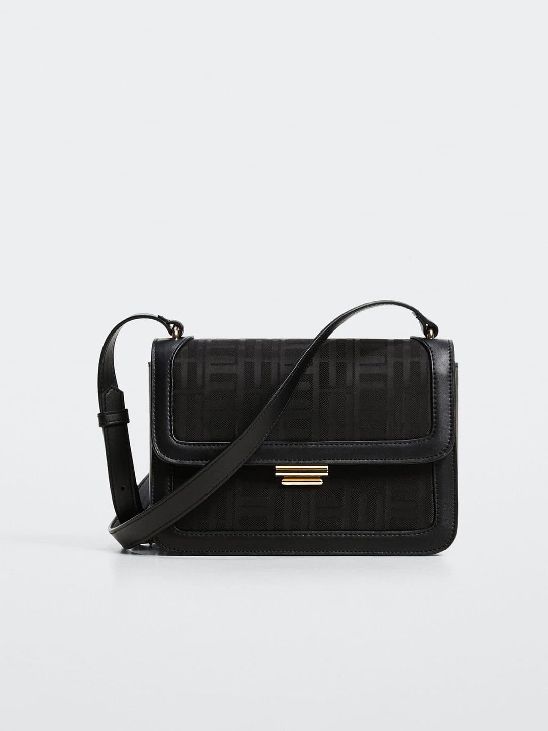 MANGO Brand Logo Textured Structured Sling Bag