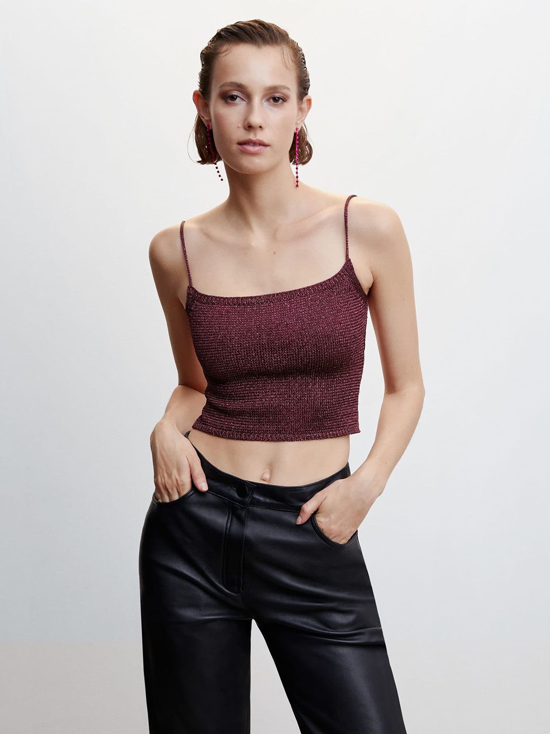 MANGO Styled Cross-Back Shimmer Crop Top Price in India