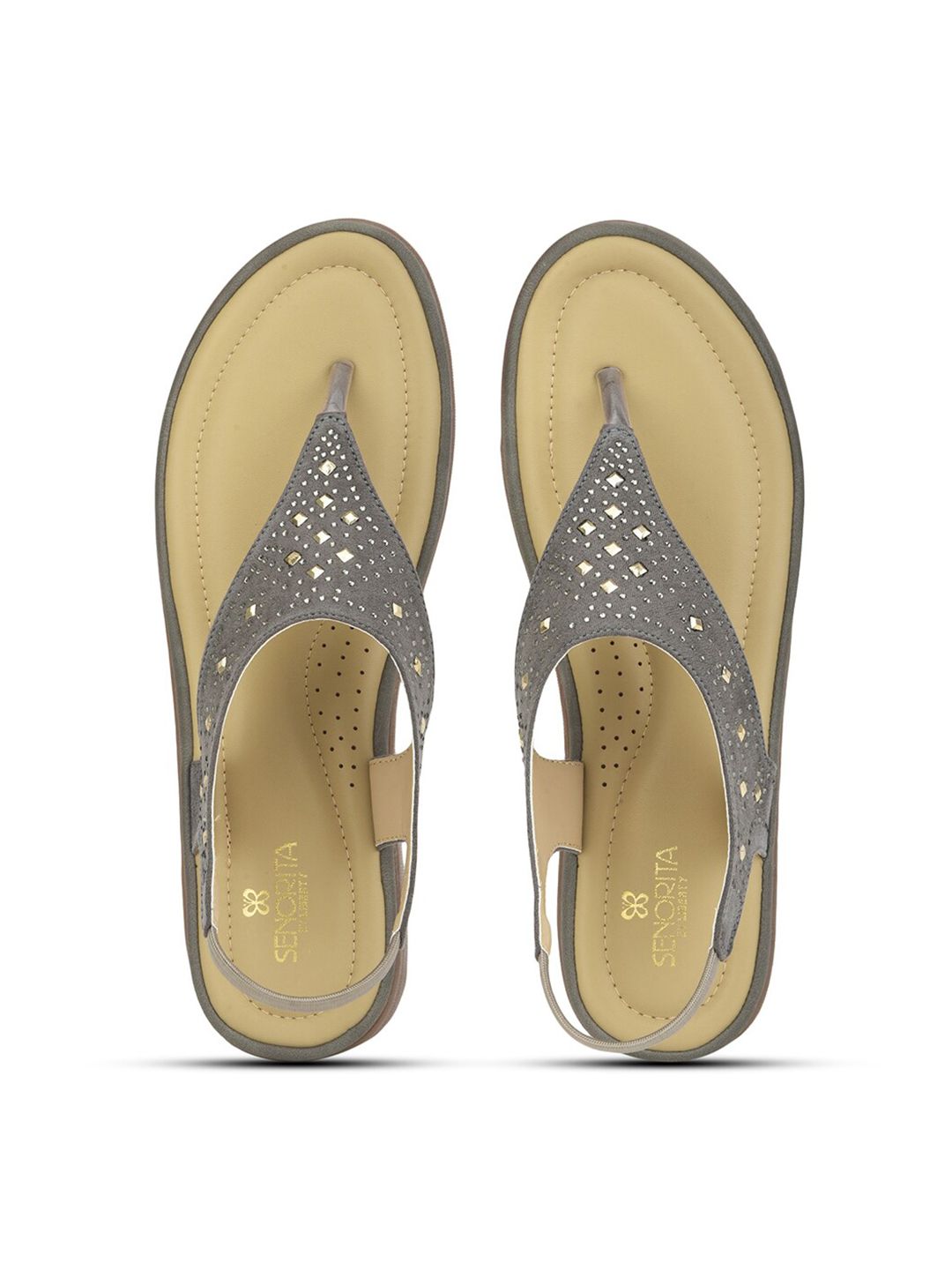 Liberty Women Grey Embellished Open Toe Flats Price in India