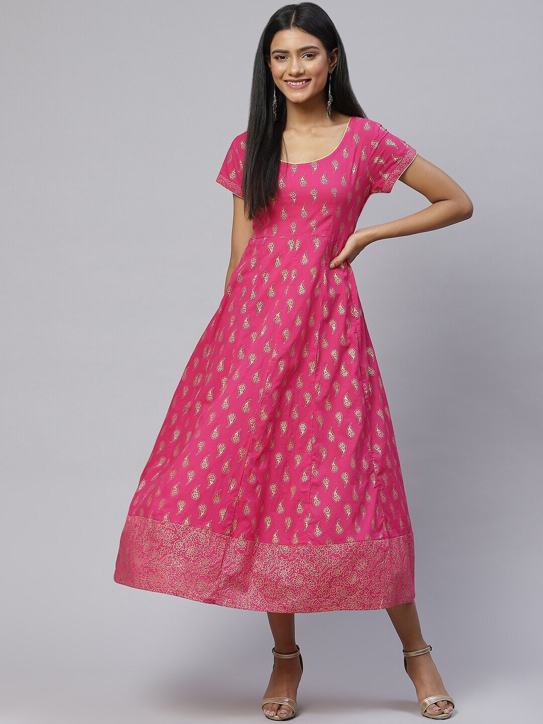 FabbibaPrints Ethnic Motifs A-Line Midi Dress Price in India