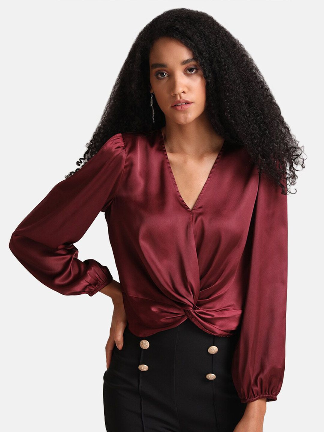 Kazo V-Neck Long Sleeves Crop Top Price in India