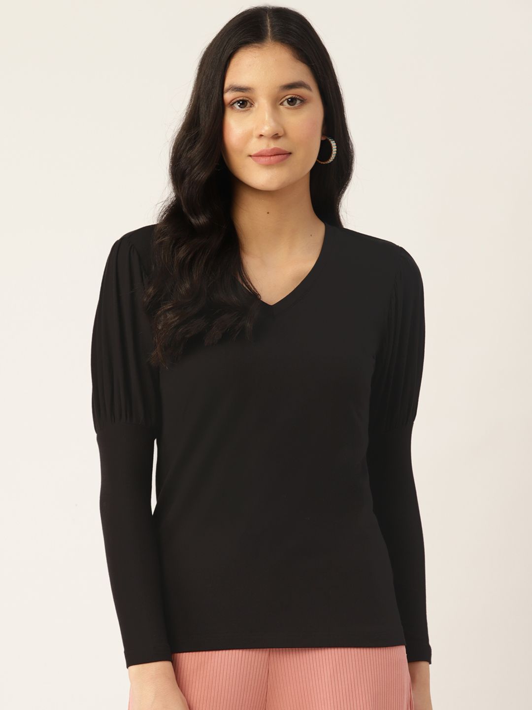 UNMADE Solid V-Neck Regular Top Price in India
