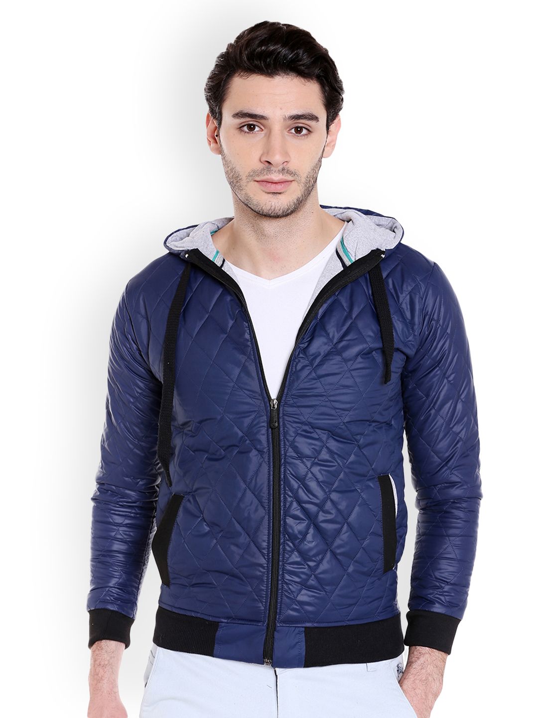 CAHOOT Men Blue Solid Quilted Jacket