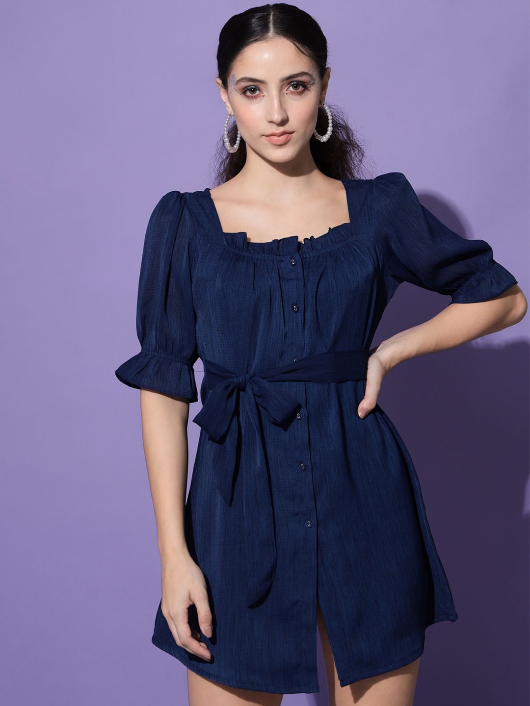 Shopping Queen Square Neck Georgette A-Line Mini Dress Price in India