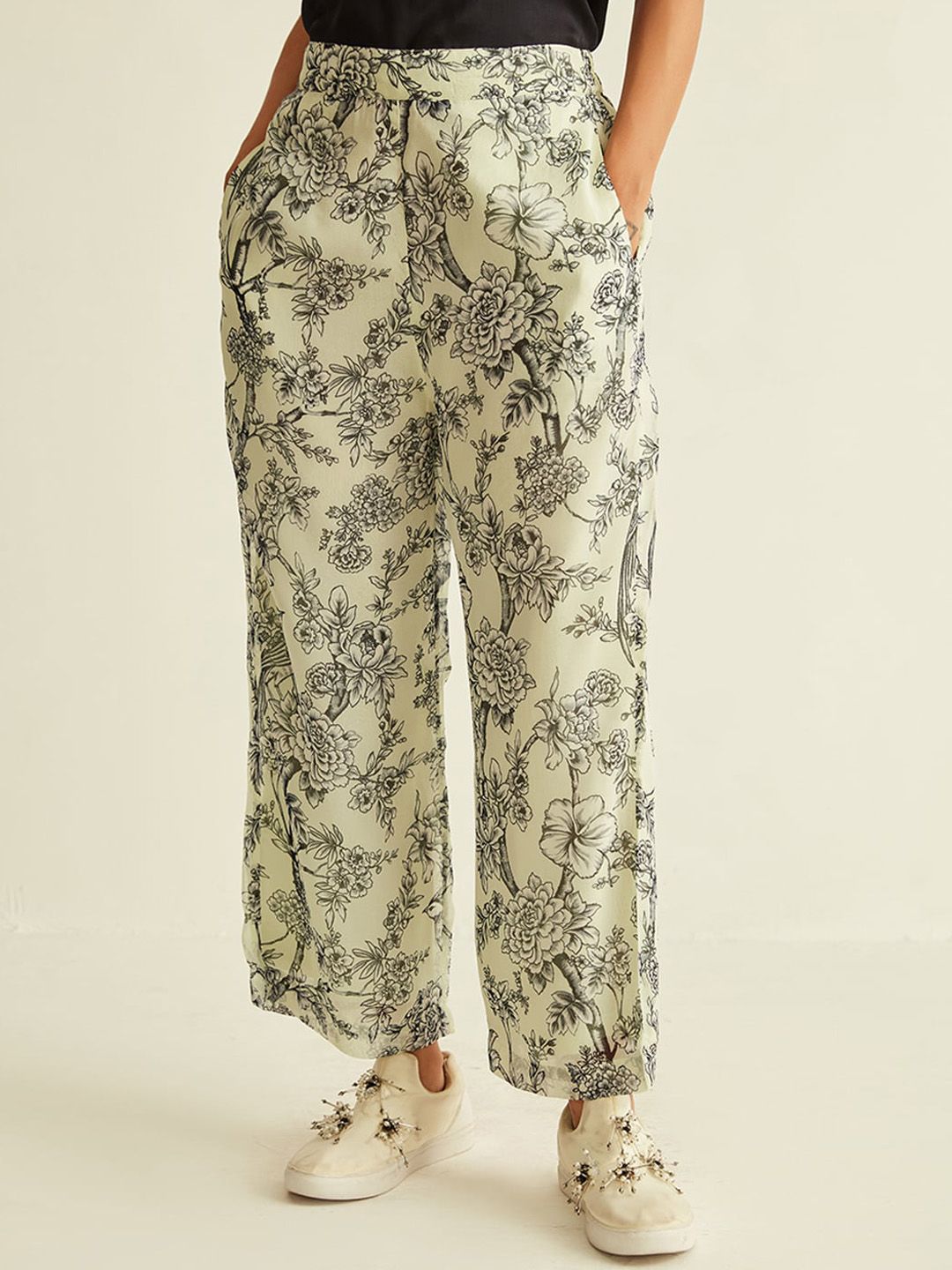 Ancestry Women Floral Printed Straight Fit Trousers Price in India