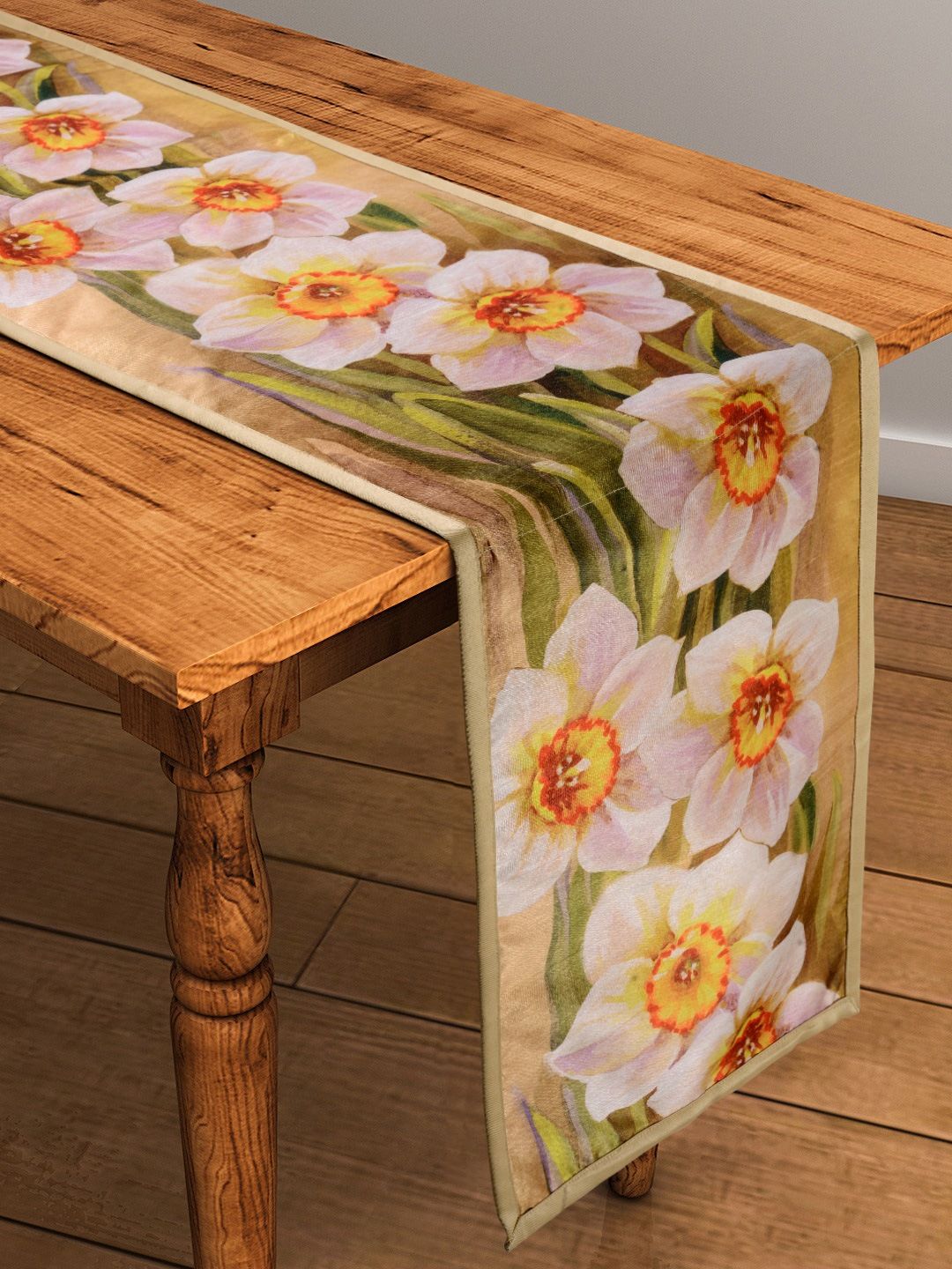 SWAYAM Beige 72" x 12" Polycotton Floral Print Table Runner Price in India