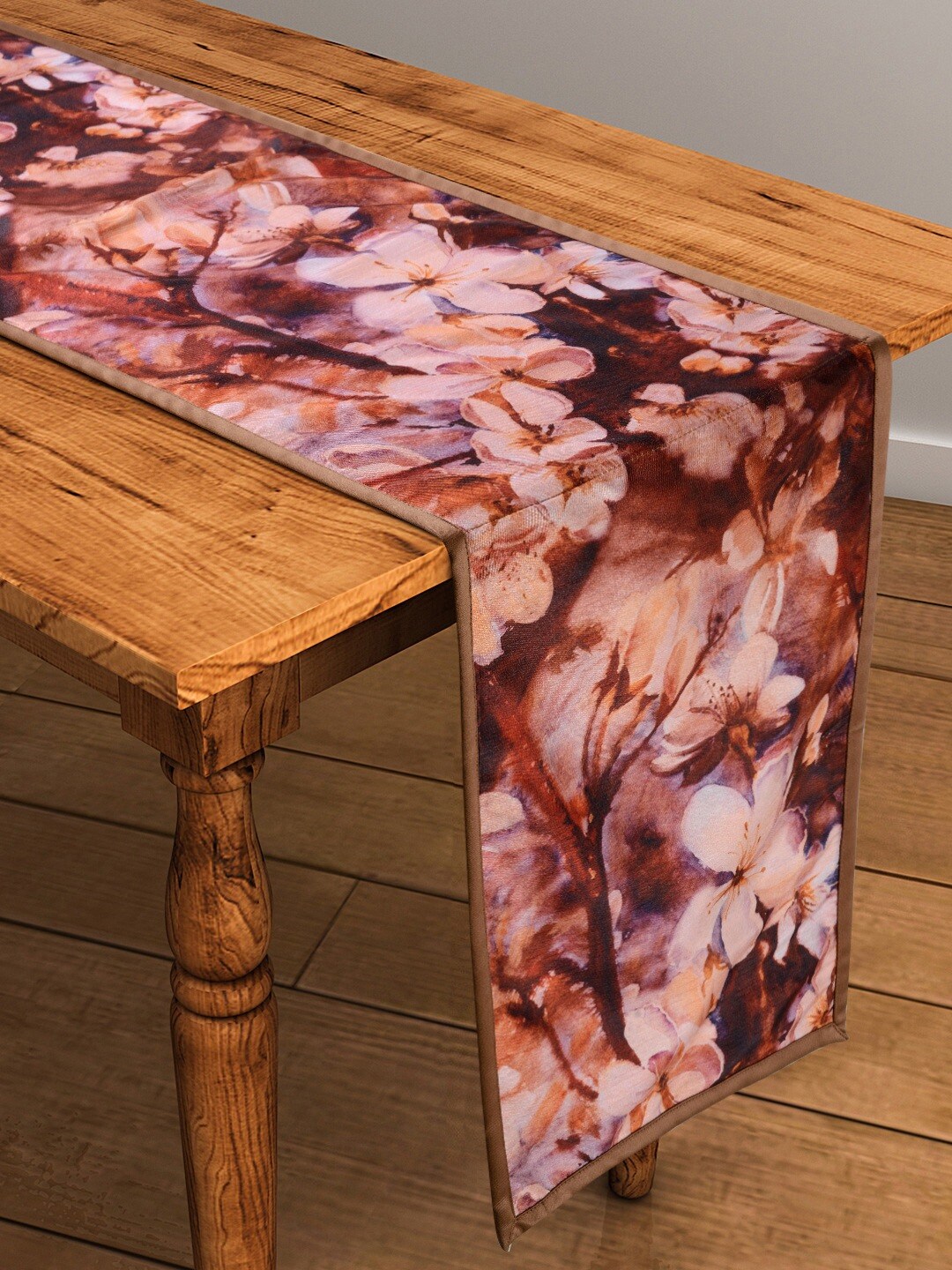 SWAYAM Brown 72" x 12" Polycotton Floral Print Table Runner Price in India