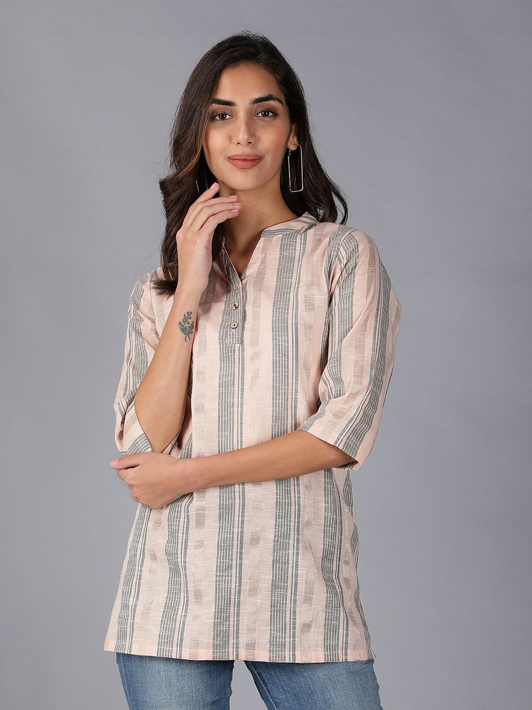 Cot'N Soft Striped Pure Cotton Dobby Handloom Kurti Price in India