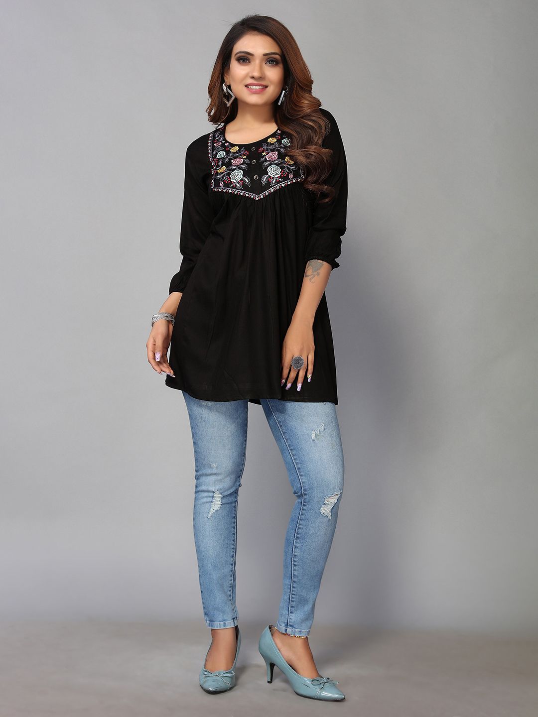 Nimayaa Floral Embroidered Longline Top Price in India