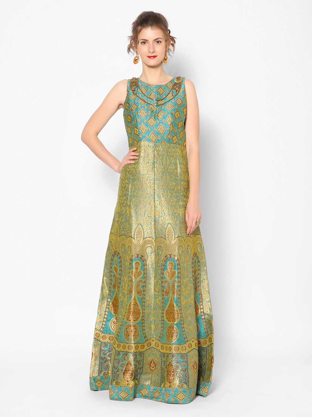 Kiya Ethnic Motifs Jacquard Ethnic Maxi Dress Price in India