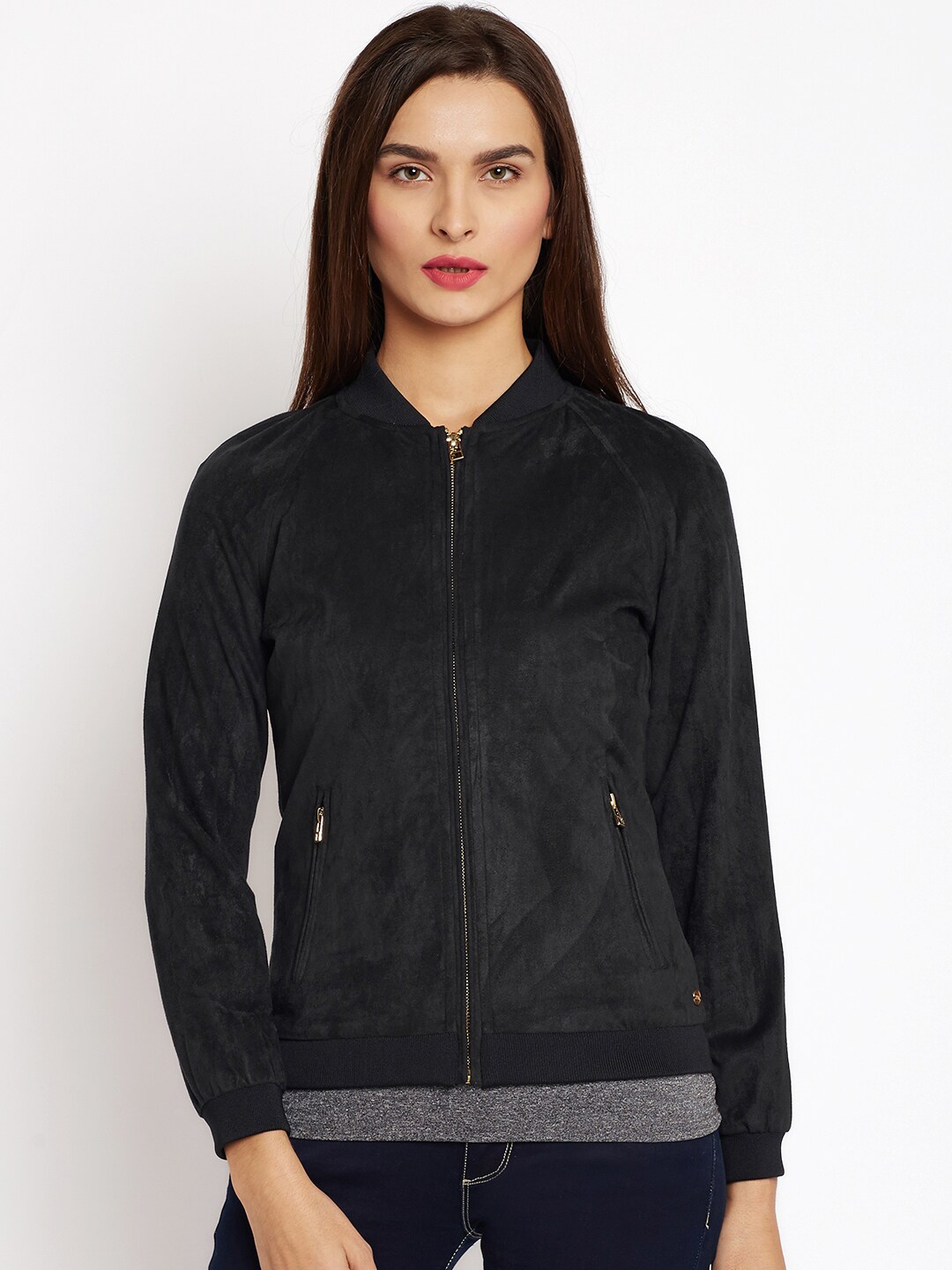 U.S. Polo Assn. Women Black Solid Bomber Jacket Price in India