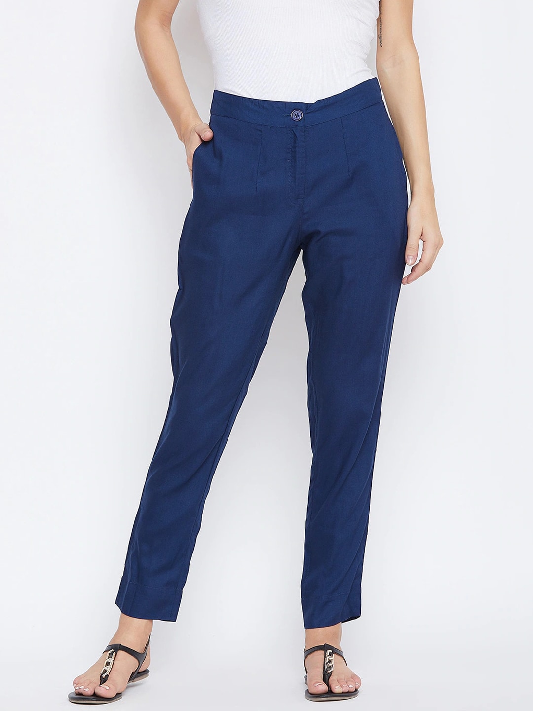 fabGLOBAL Women Relaxed Slim Fit Easy Wash Trousers Price in India