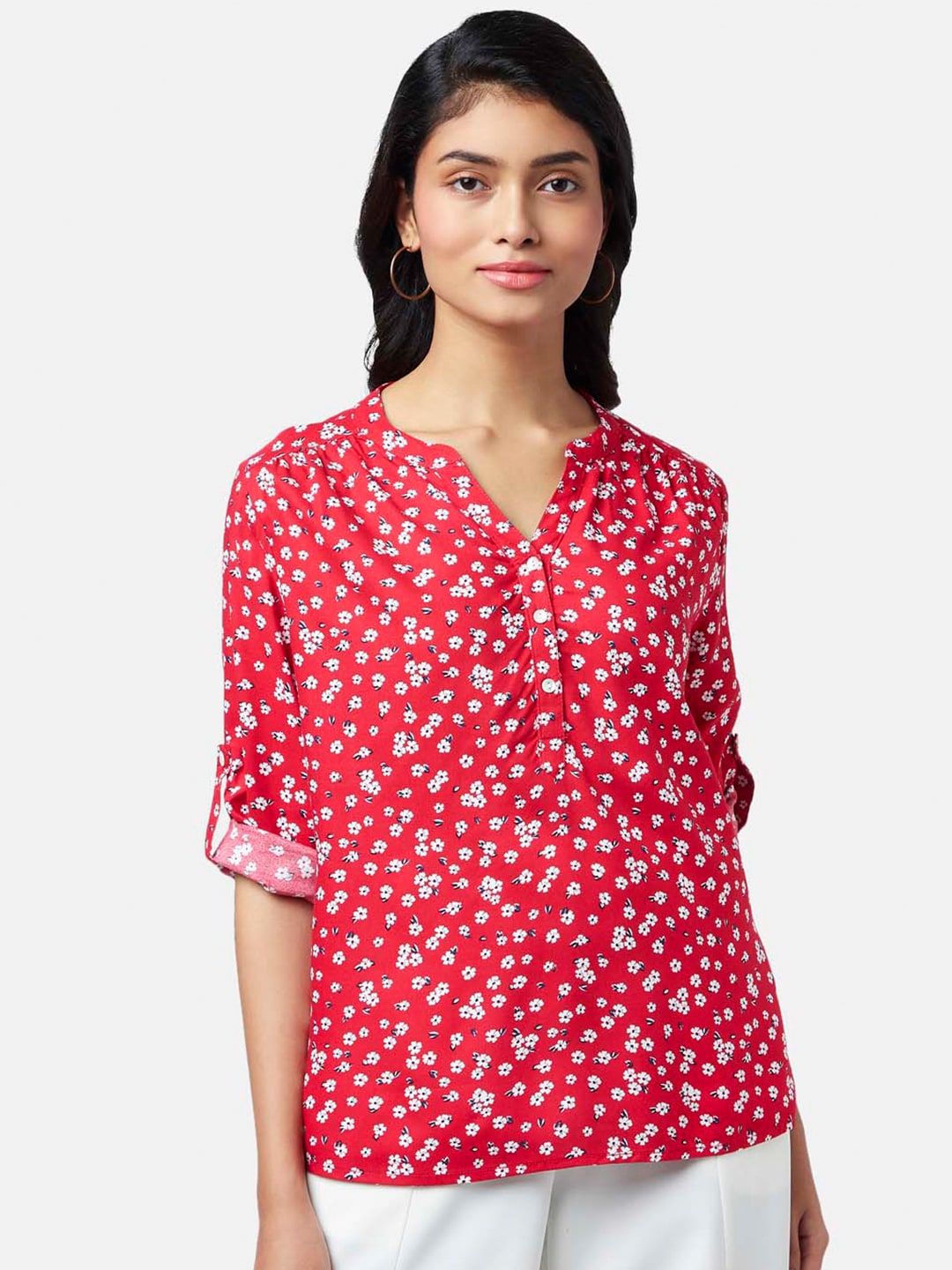 Honey by Pantaloons Floral Print Roll-Up Sleeves Top Price in India