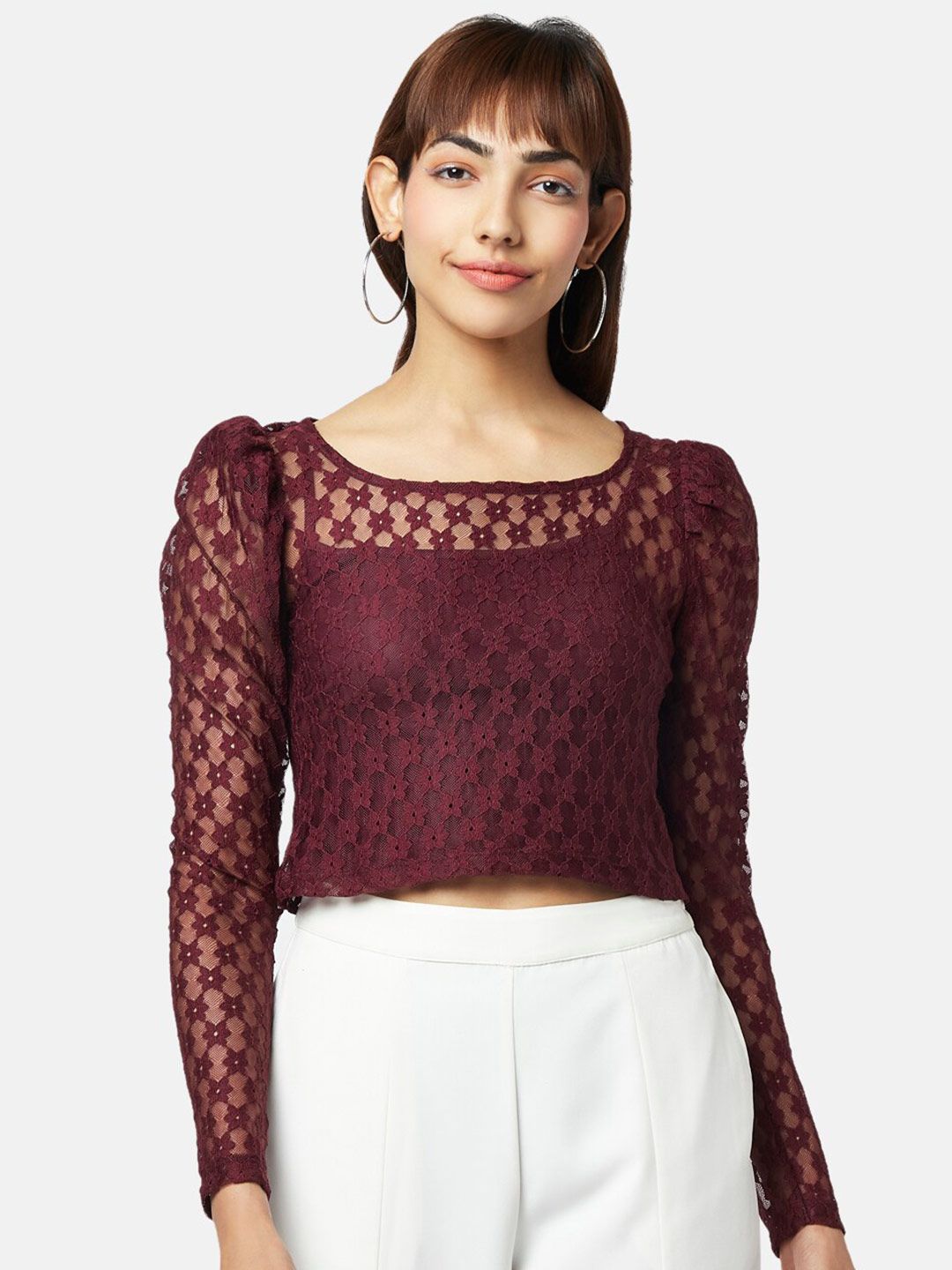 People Floral Puff Sleeve Crop Top Price in India