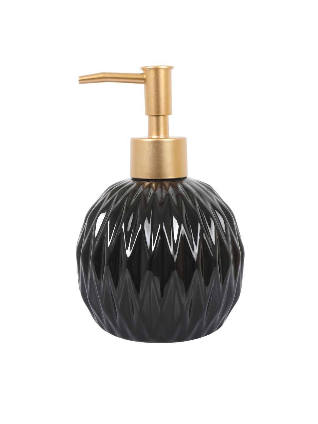 FabSeasons Black & Gold-Toned Textured Spherical Soap Dispenser With Pump 400 ml