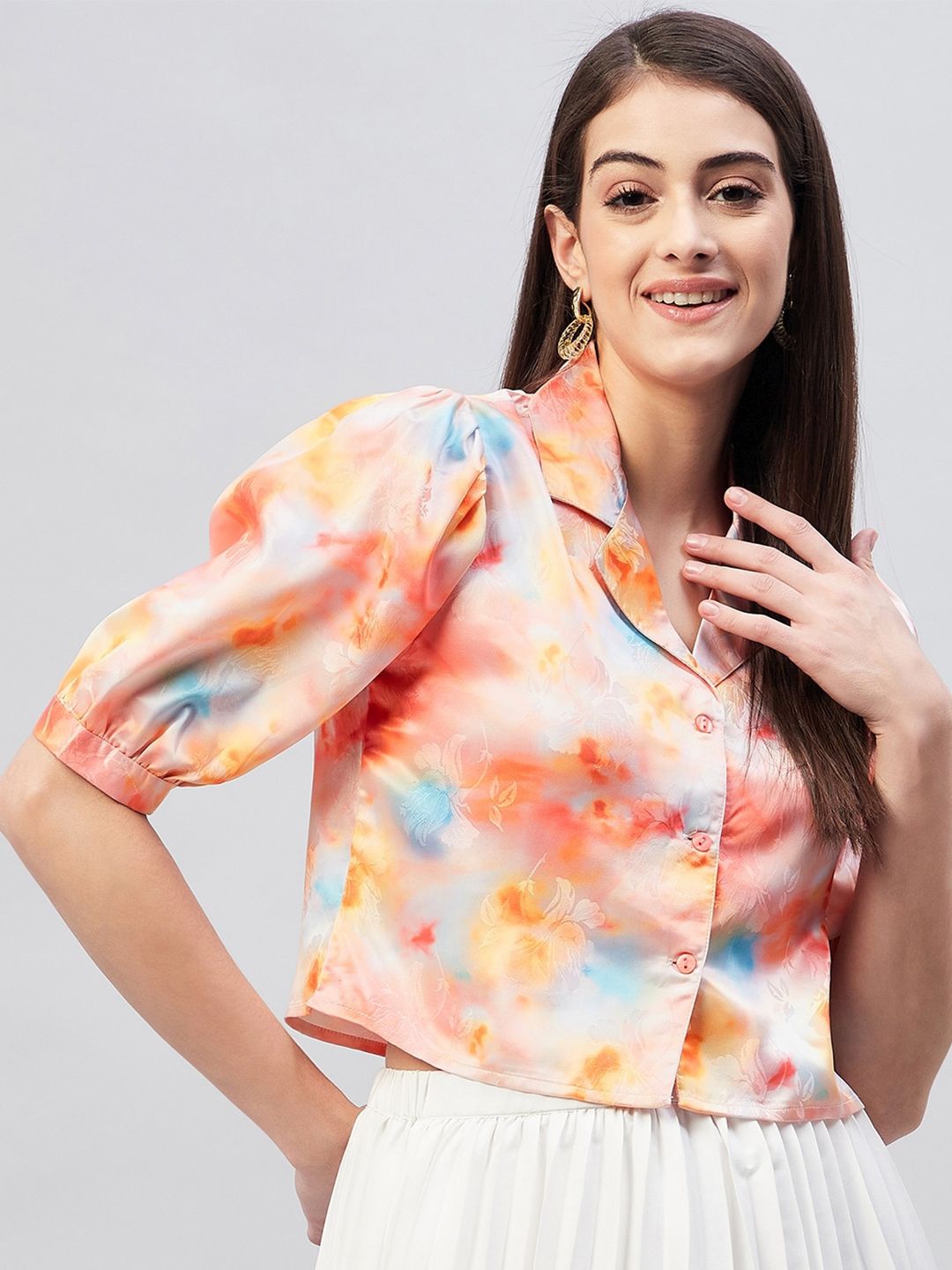 Marie Claire Tie and Dye Shirt Style Crop Top Price in India