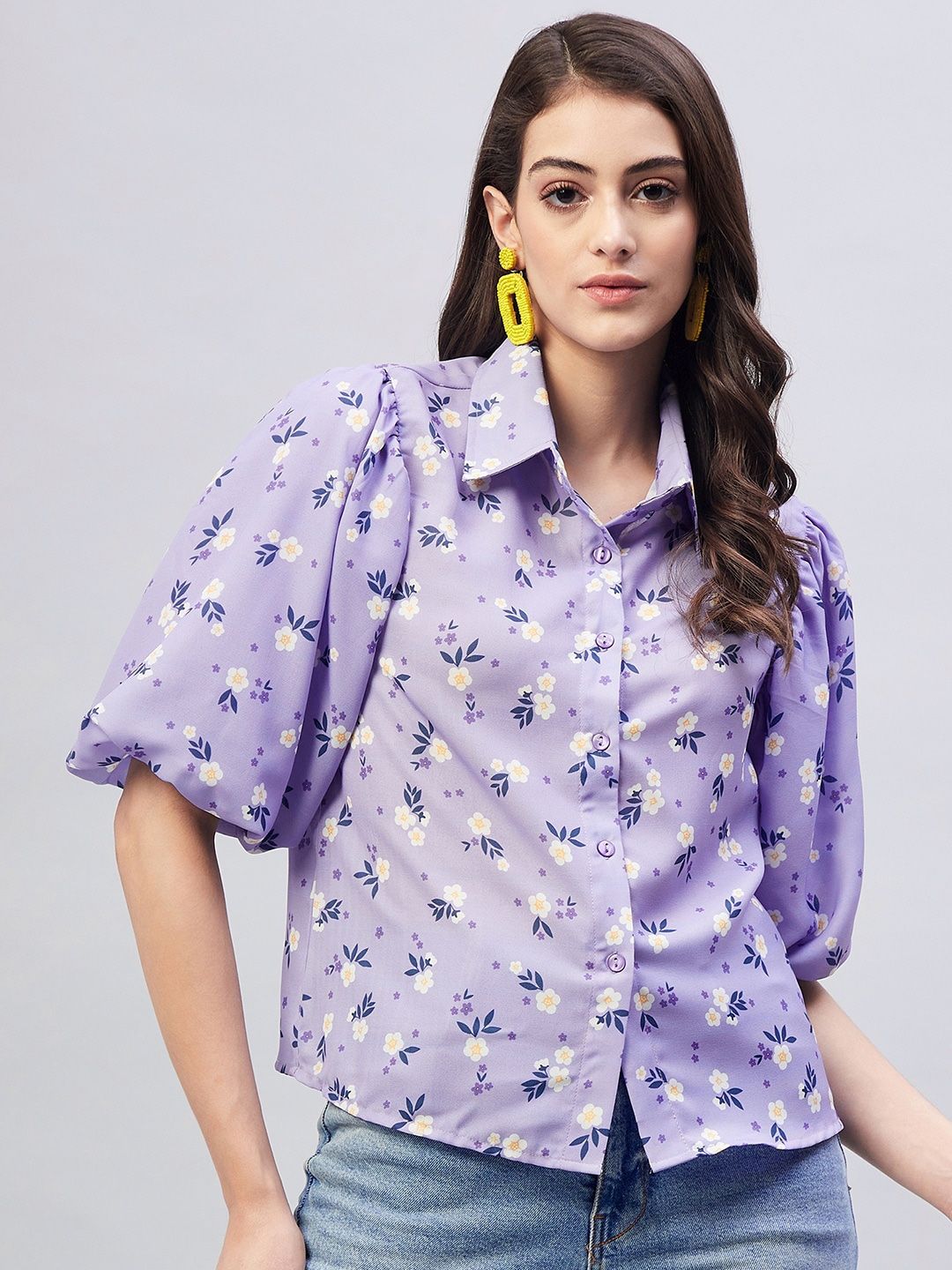 Marie Claire Floral Print Crepe Shirt Style Top Price in India