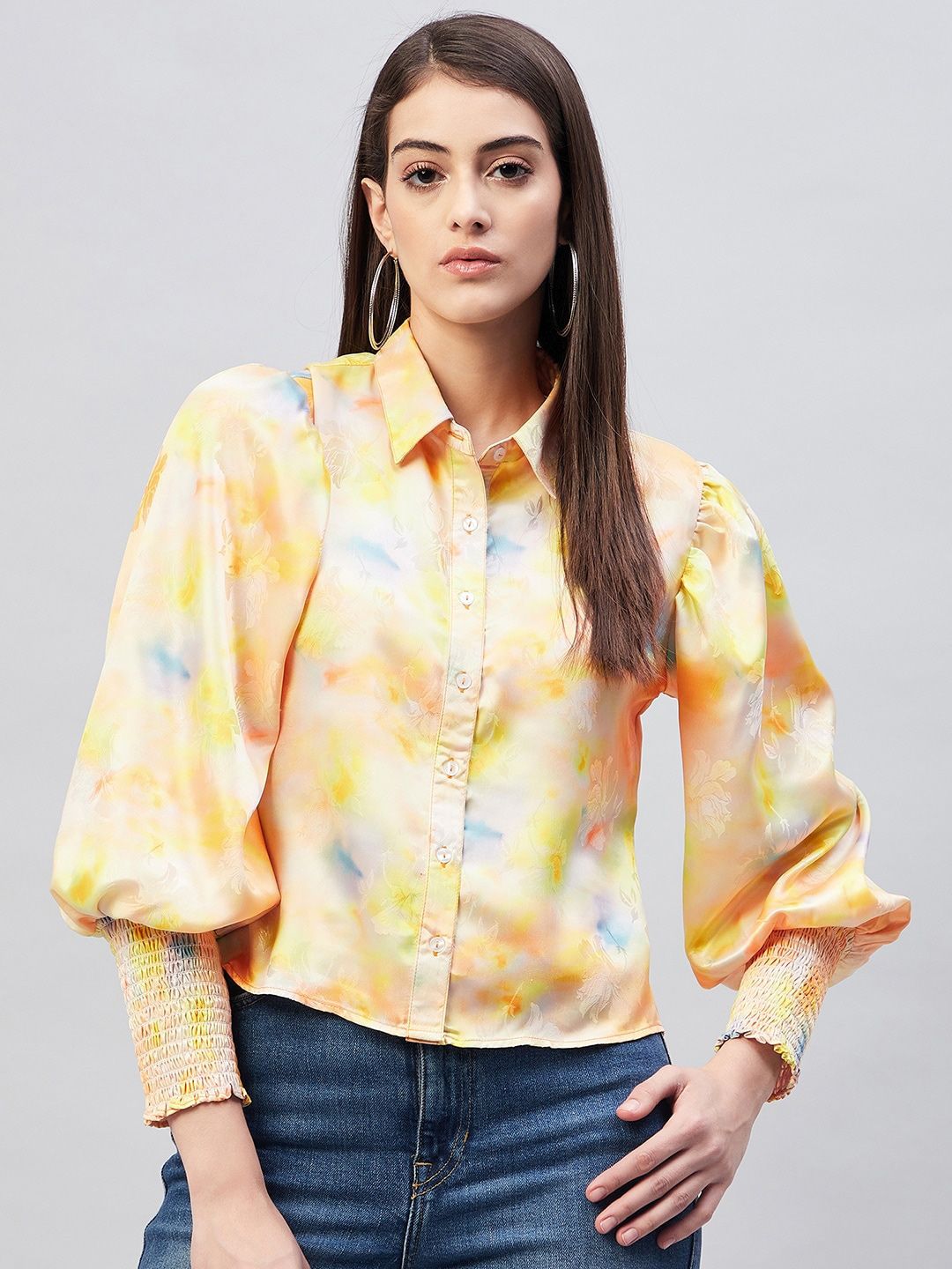 Marie Claire Printed Bishop Sleeves Shirt Style Top Price in India