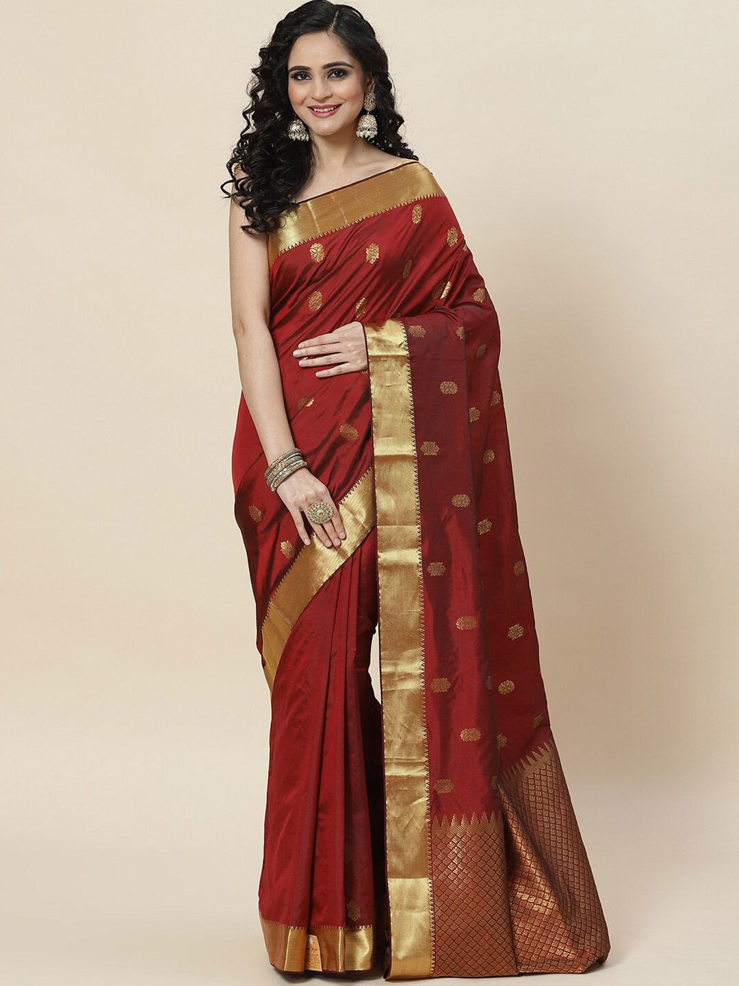 Meena Bazaar Woven Design Zari Border Art Silk Saree Price in India