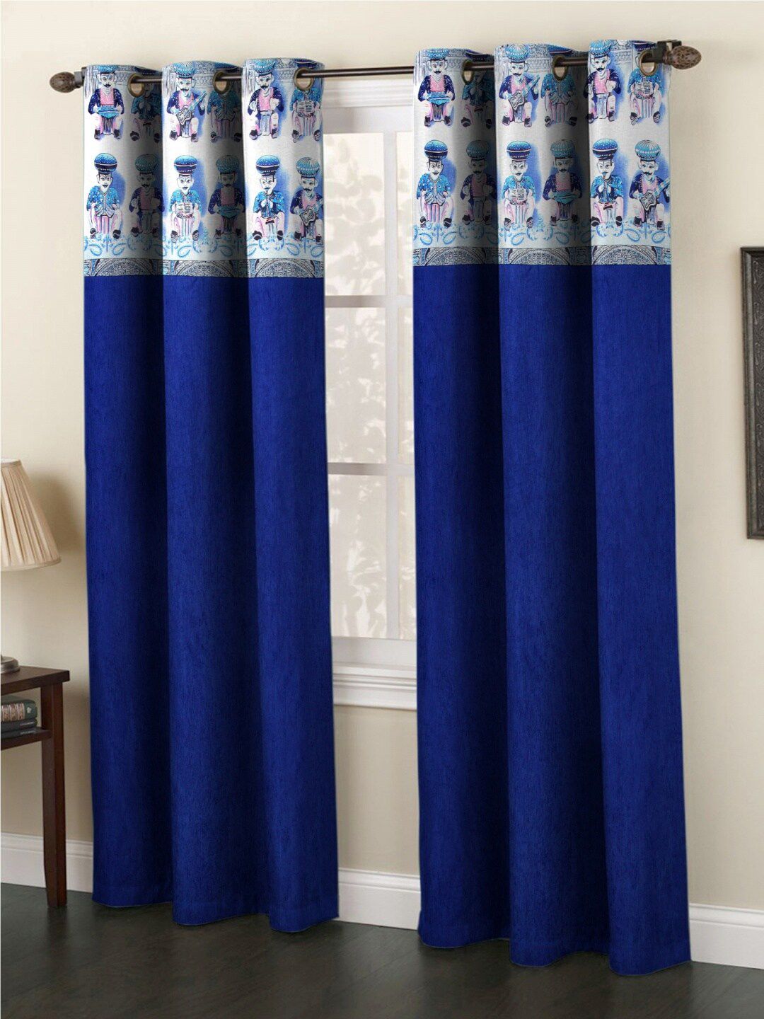 Homefab India Blue & White Set of 2 Ethnic Motifs Long Door Curtains