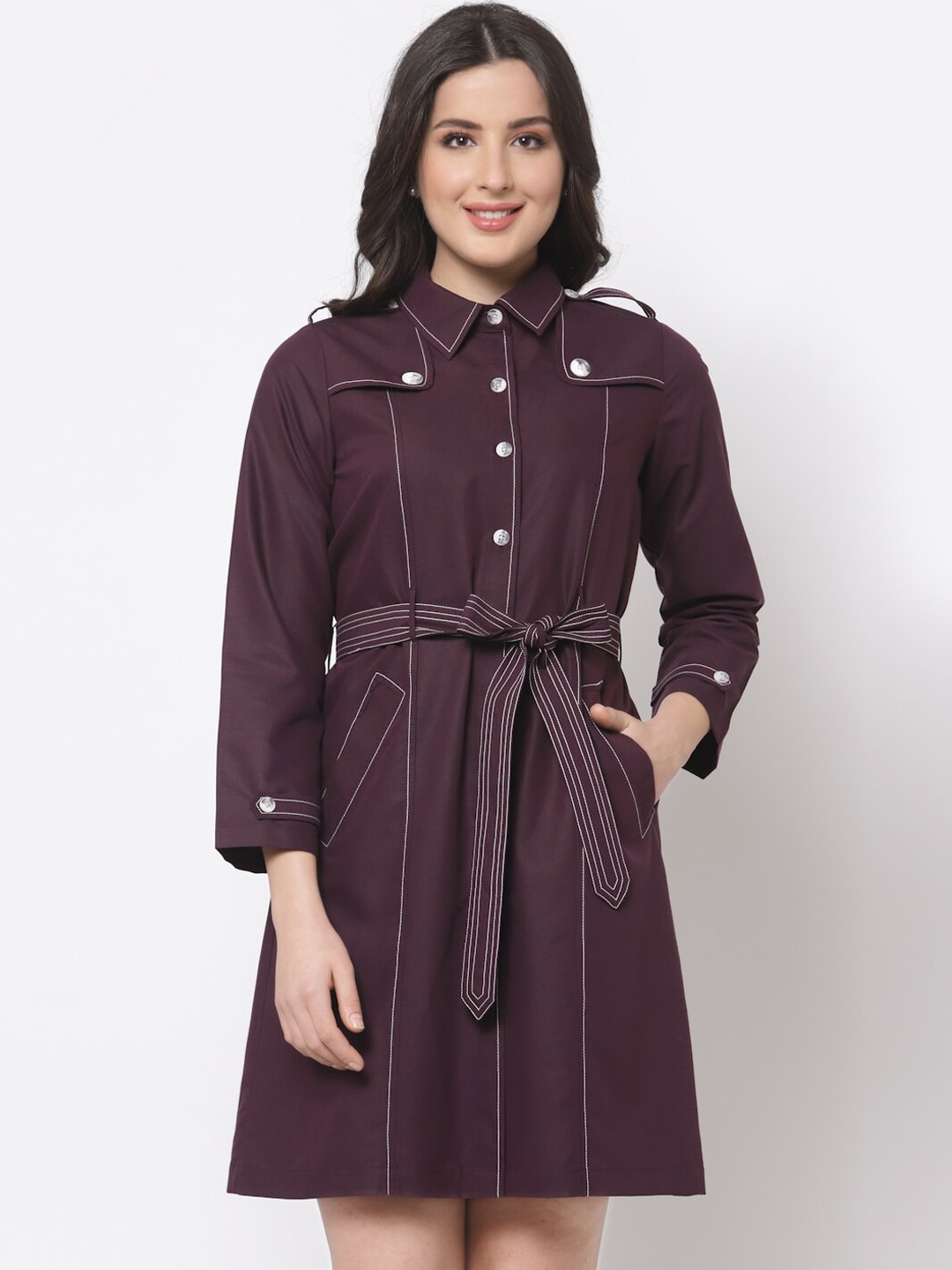 OFFICE & YOU Purple A-Line Dress Price in India