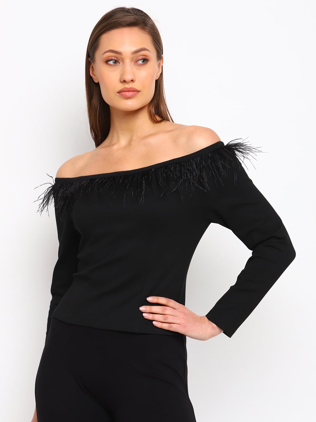 COVER STORY Black Off-Shoulder Bardot Top Price in India