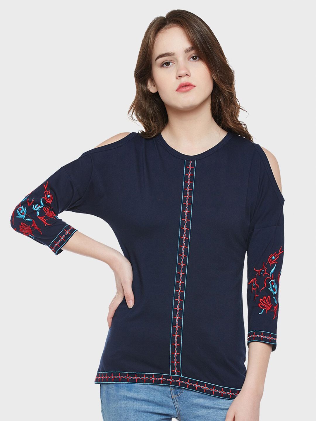 Hypernation Floral Embroidered Pure Cotton Top Price in India