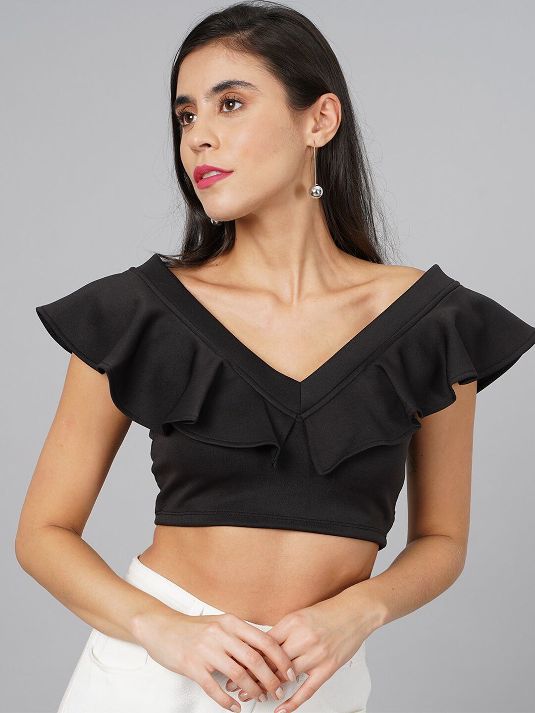 Cation Ruffles Crop Top Price in India