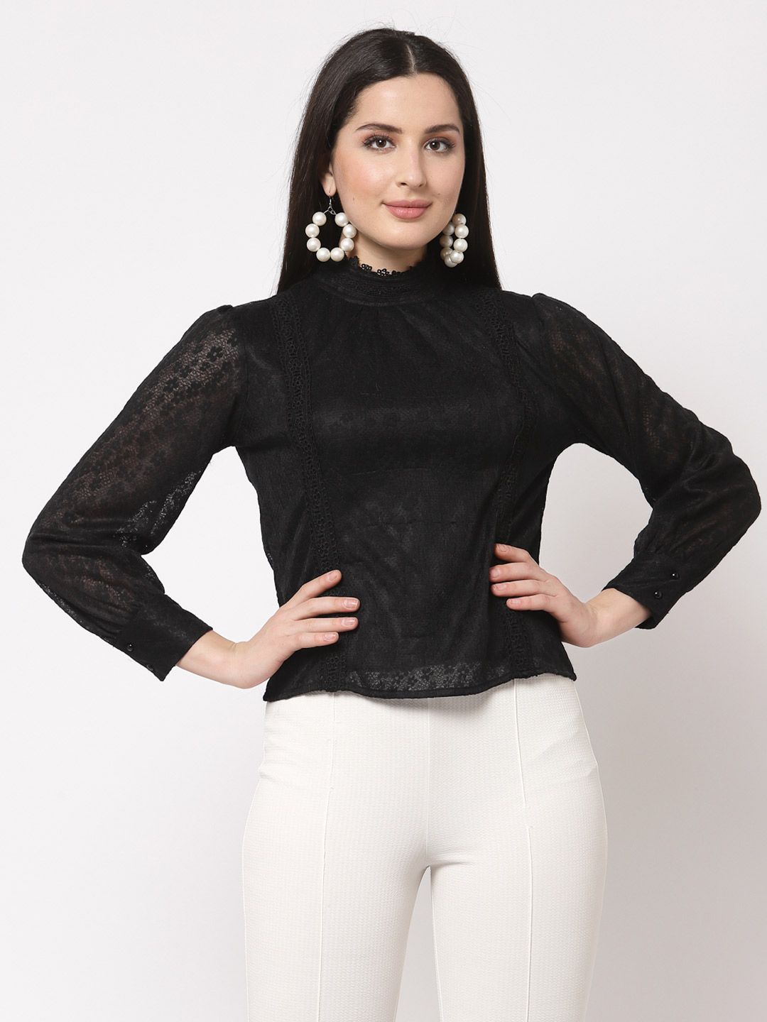 Mafadeny Floral Lace Blouson Top Price in India