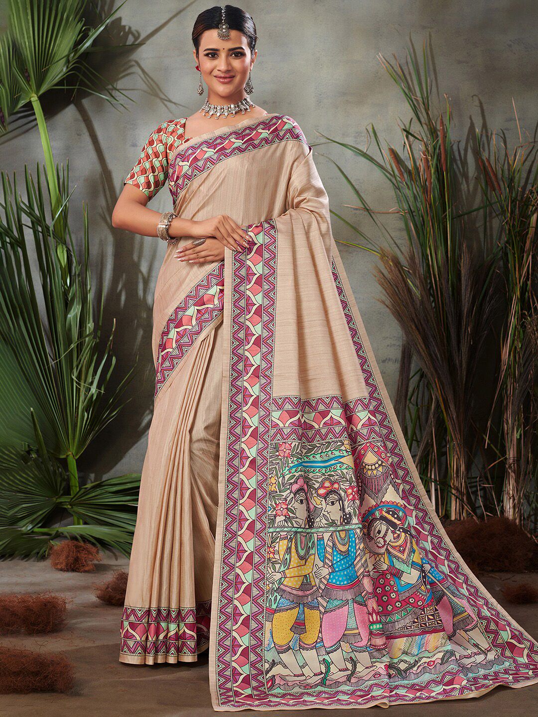 Saree mall Ethnic Motifs Silk Blend Taant Sarees Price in India