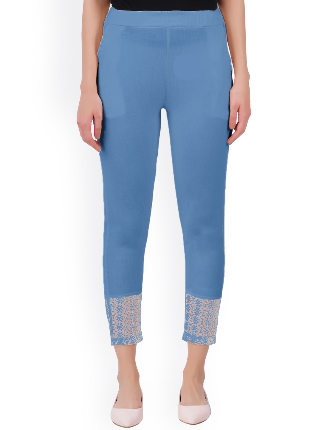 indian flower Women Blue Original Slim Fit Trousers Price in India