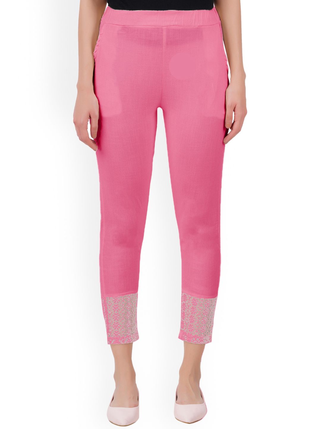indian flower Women Pink Original Slim Fit Trousers Price in India
