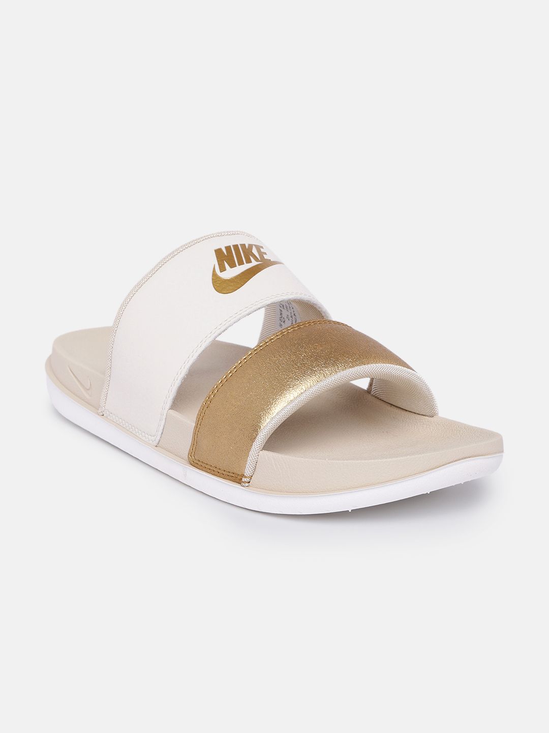 white gold nike slides