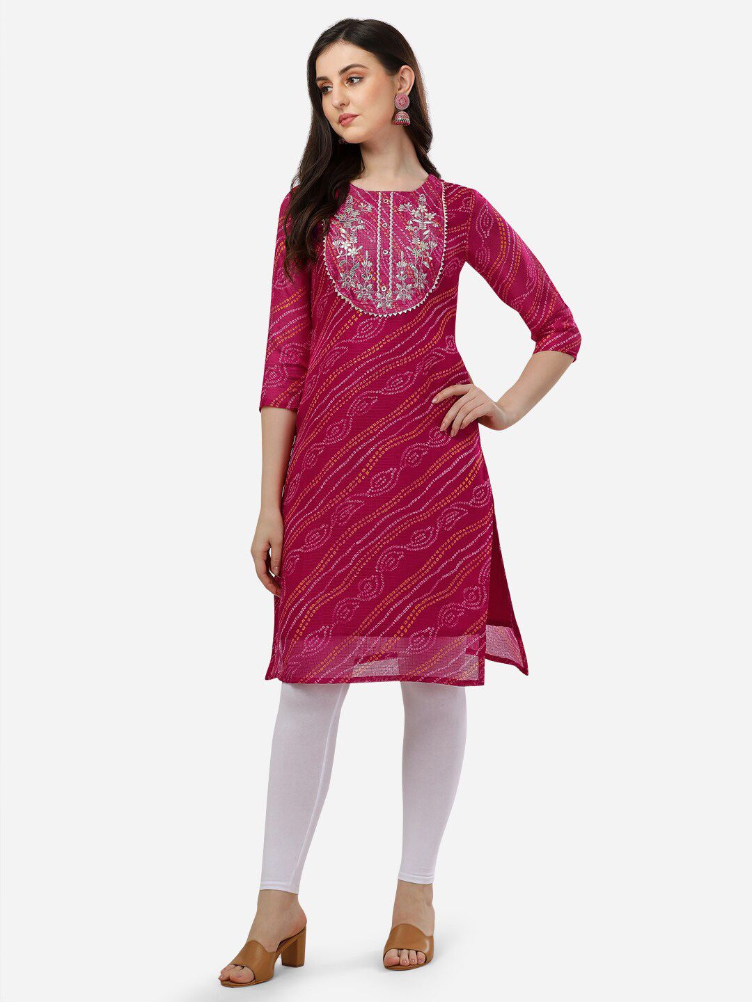 HERE&NOW Bhandini Printed Gotta Patti Kurti Price in India