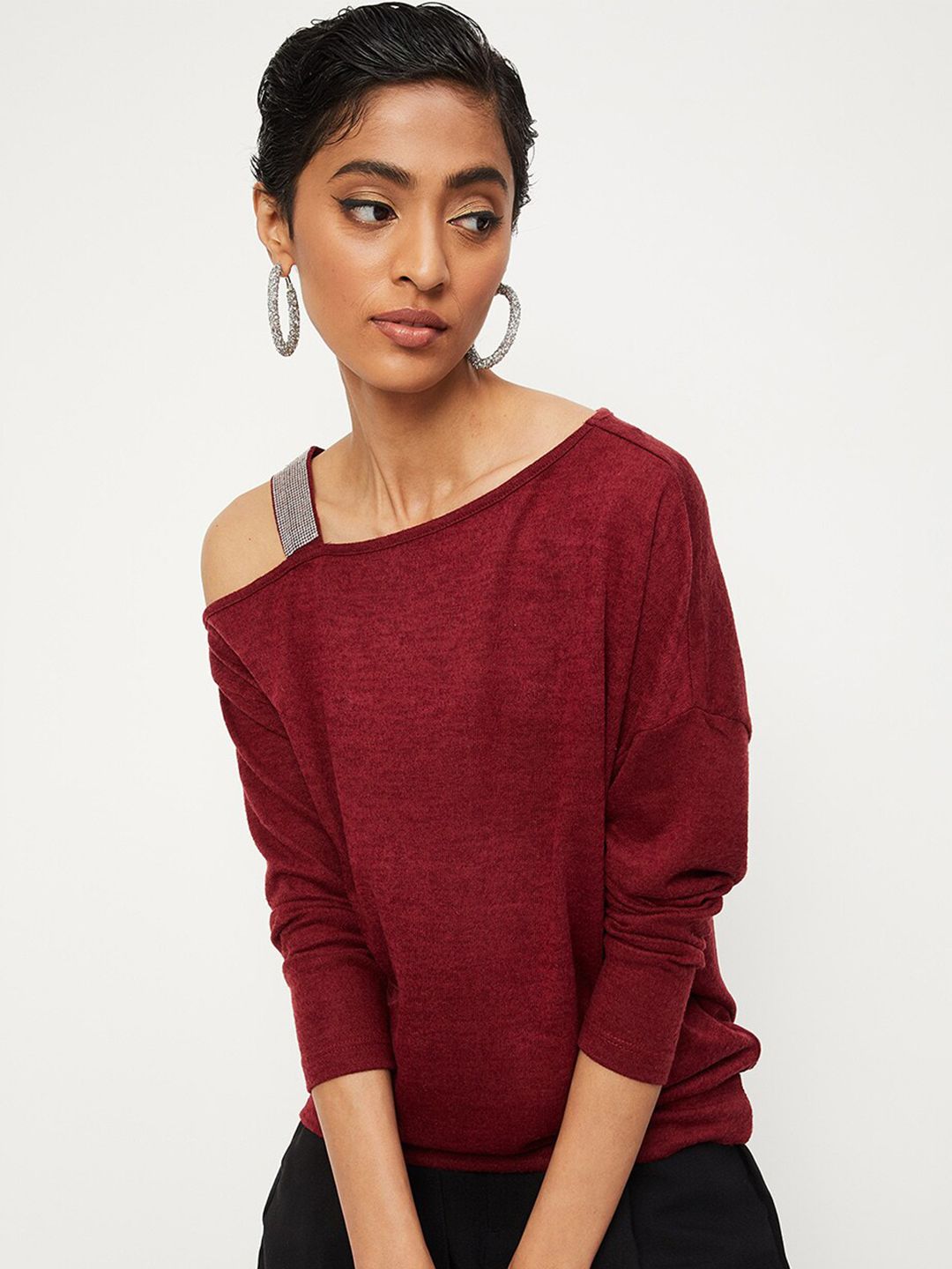 max Maroon One Shoulder Top Price in India