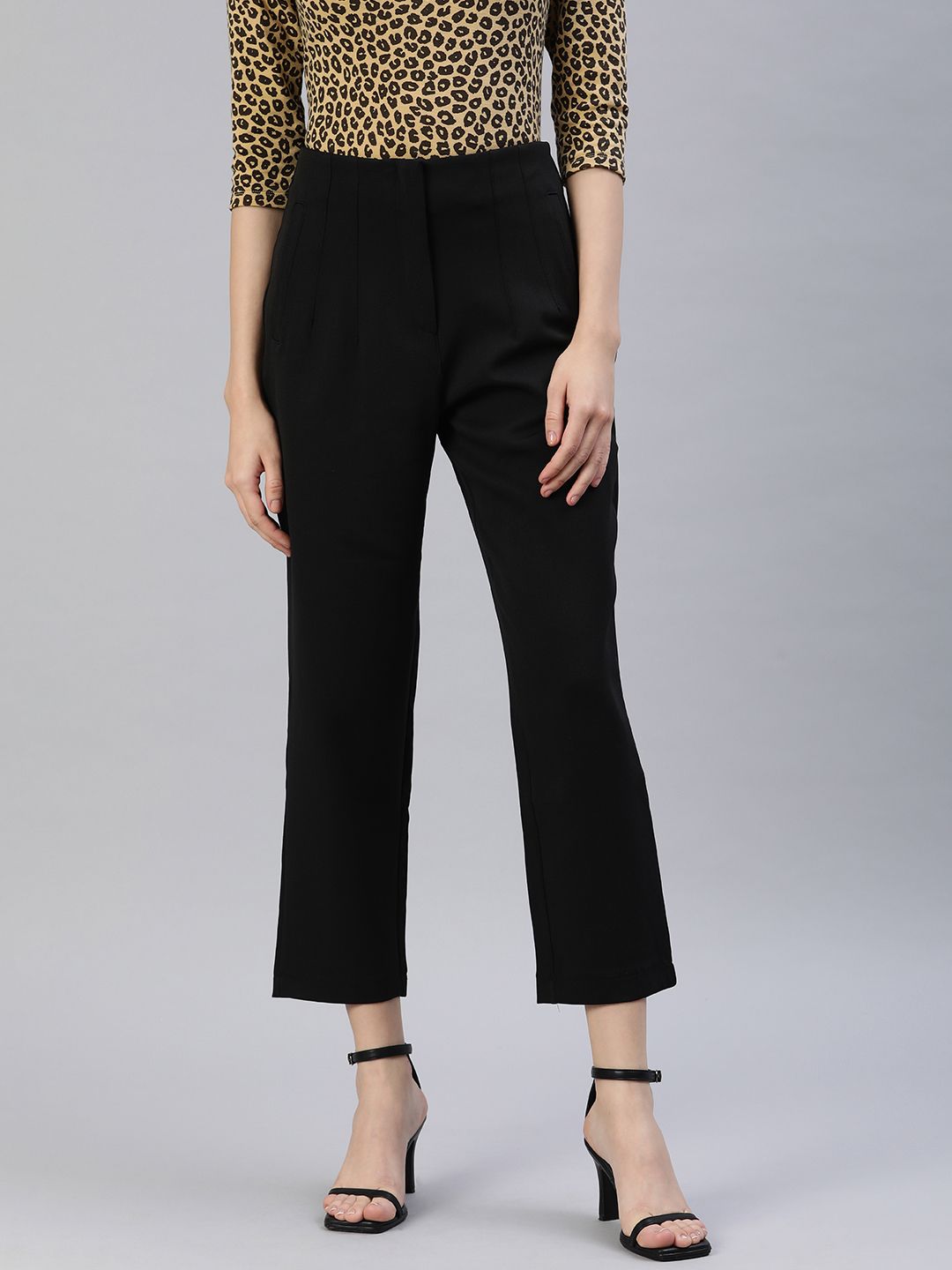 London Rag Women Straight Fit High-Rise Cropped Trousers Price in India