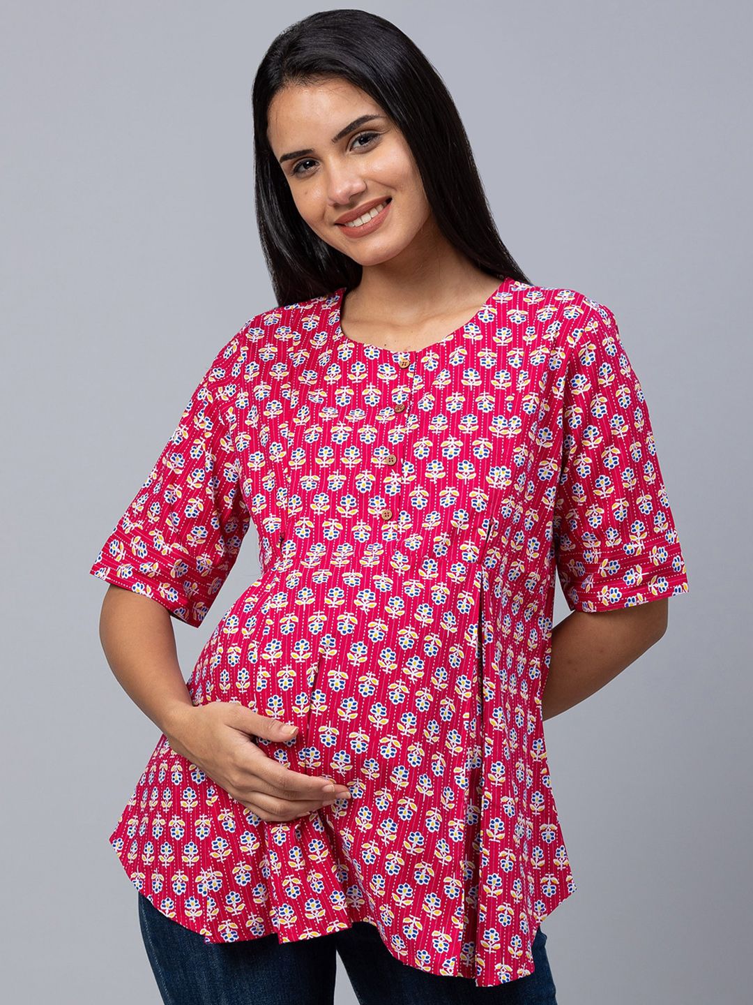 AV2 Floral Printed Pure Cotton Maternity Top Price in India