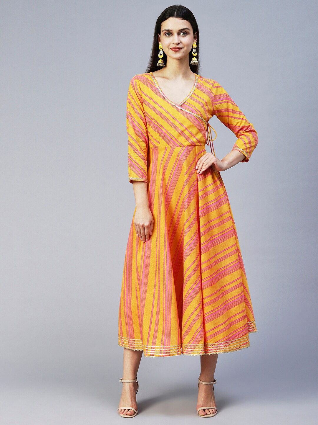 FASHOR Mustard Ethnic Maxi Dress Price in India