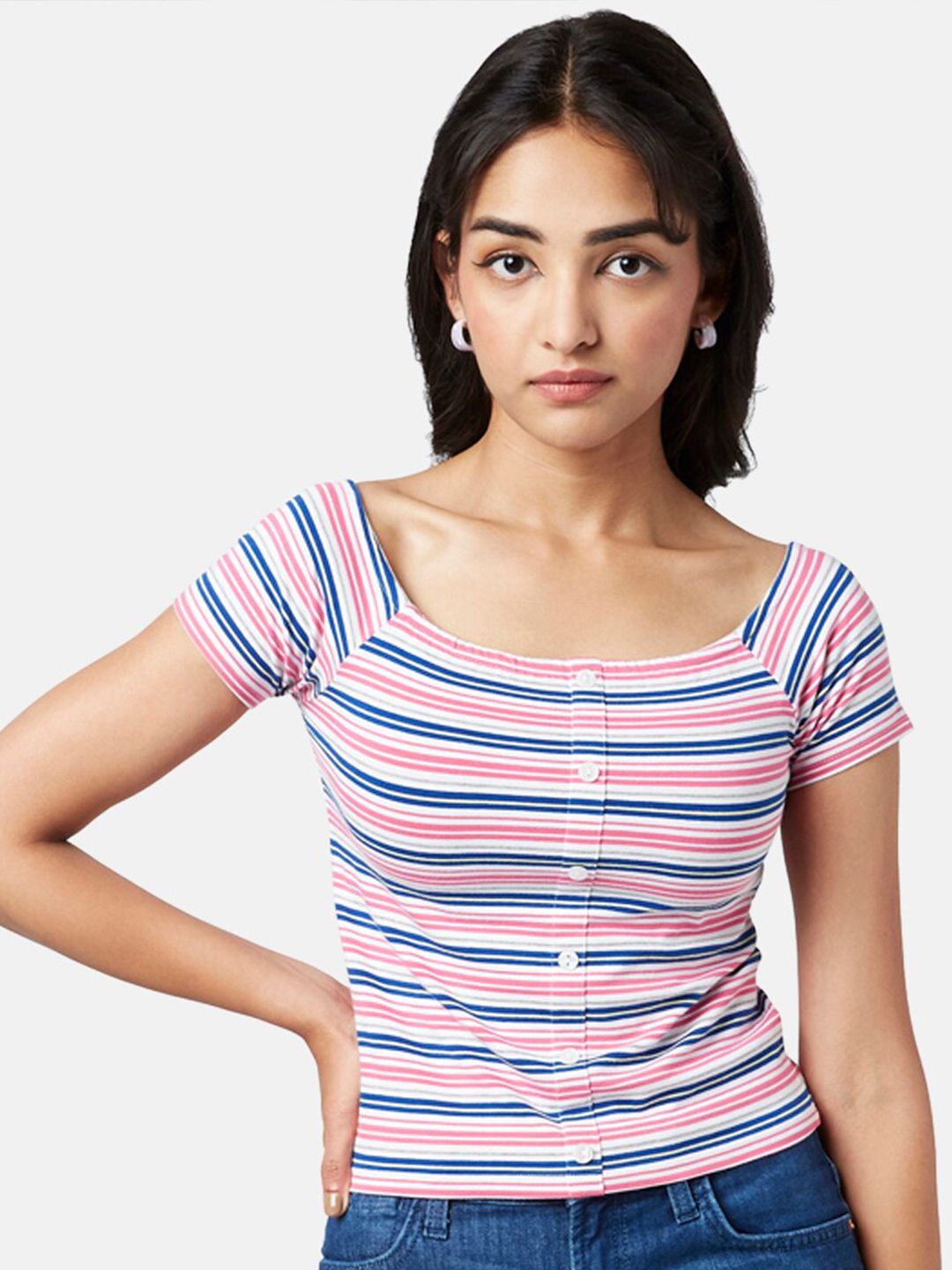 YU by Pantaloons Striped Square Neck Top Price in India