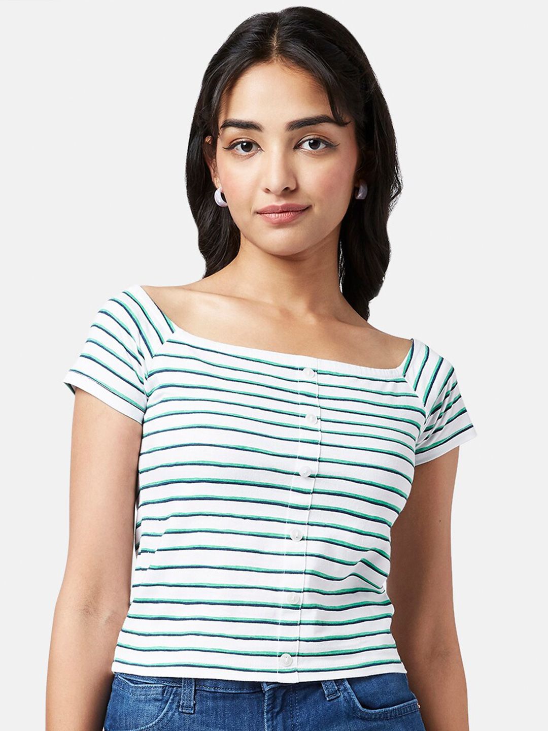 YU by Pantaloons Square Neck Striped Top Price in India