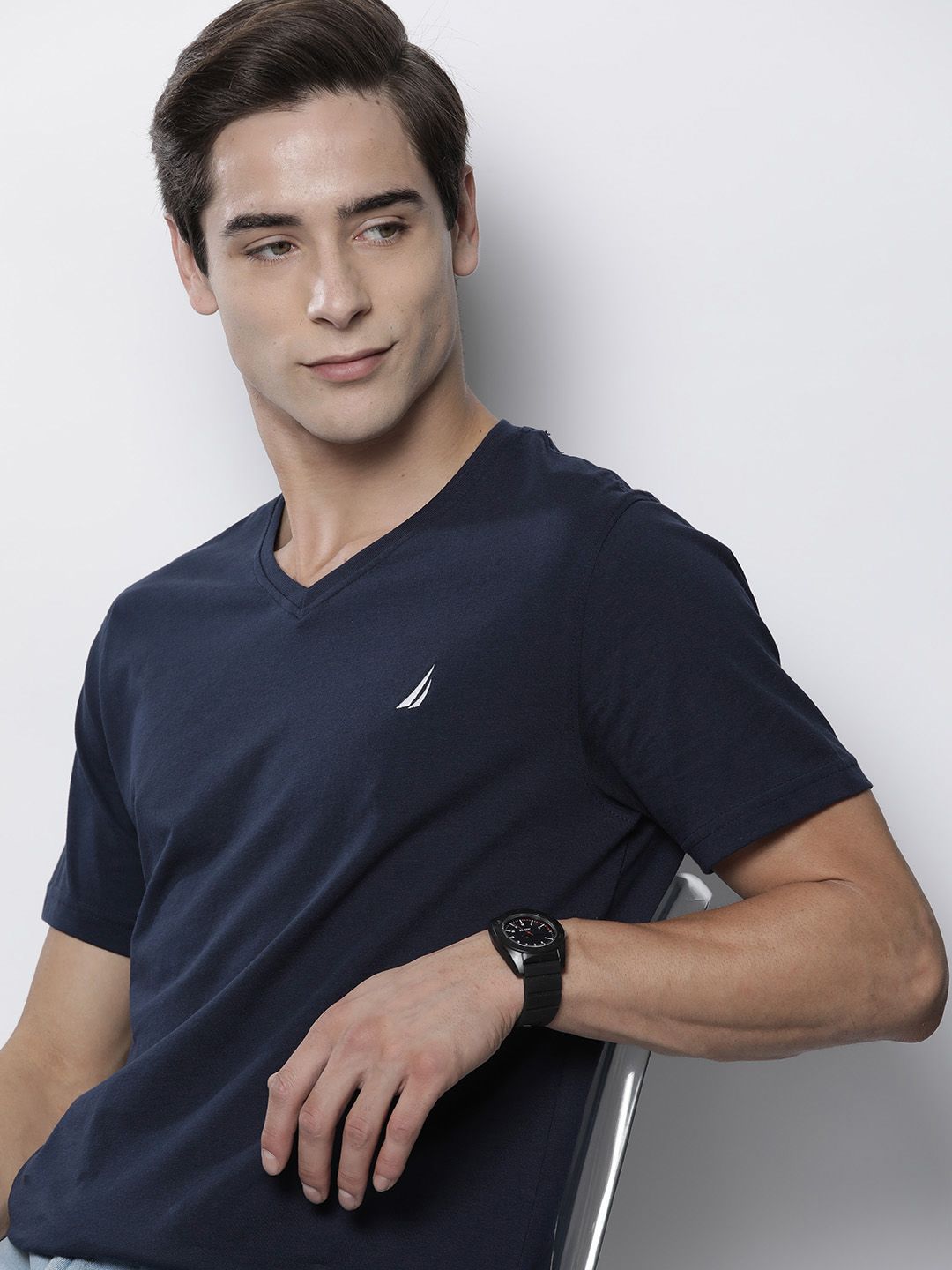 Nautica Men Pure Cotton V-Neck T-shirt