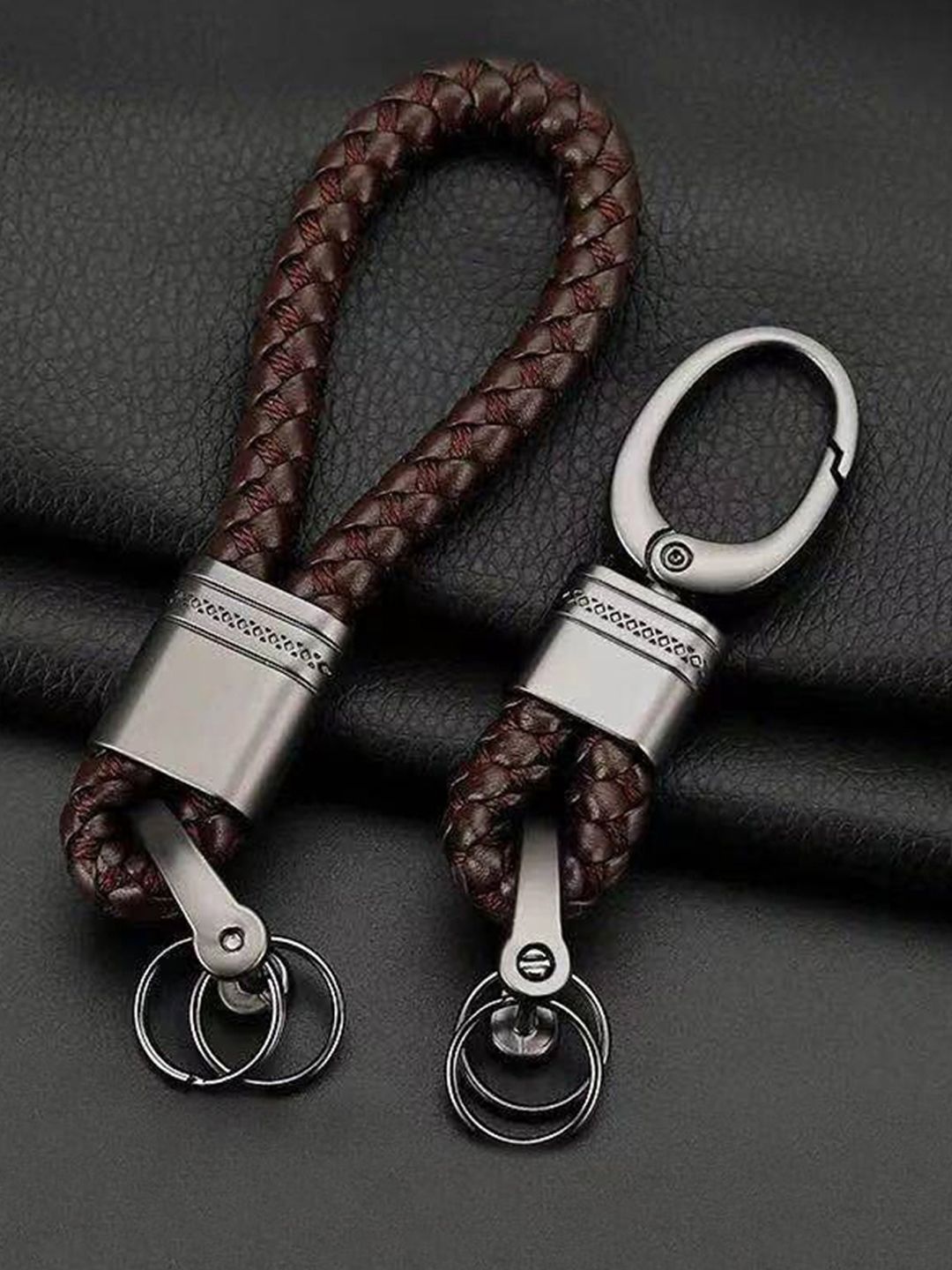 Buy CONTACTS Set Of 2 Braided Leather Key Chain - Key chain for
