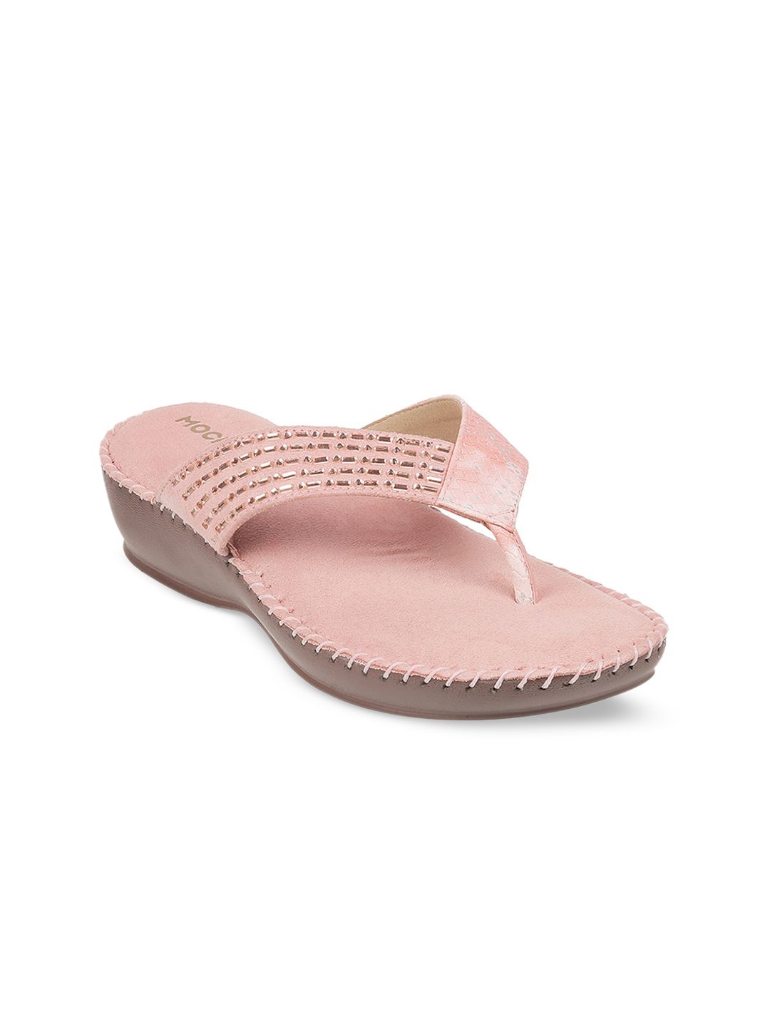 Mochi Women Pink Embellished T-Strap Flats Price in India